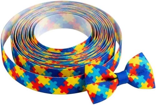3/8" Autism Awareness Ribbon by [Brand Name] - 25 Yards of Thin Grosgrain for Hair Bows & Crafts