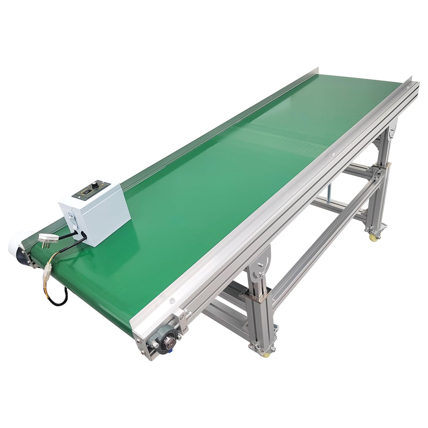 Yokoma PVC Conveyor Machine Belt Adjustable Speed Flat Conveyor Belt Systems on Wheels 70.9inch*19.7inch Aluminum 120W 110V Green