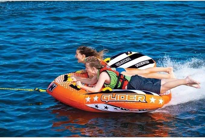 WOW Sports - Glider Inflatable Towable Tube w/ Flex Seating - 1 - 2 Riders - Perfect For Kids & Adults - Soft Top Deck Tube - Boating Accessory