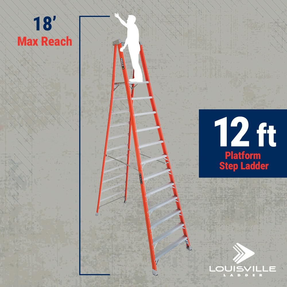 Louisville Ladder 12-Foot Fiberglass Platform Step Ladder, 300-Pound Load Capacity, Type IA, FXP1712