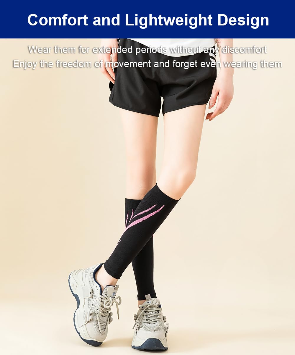 SUJAYU Leg Compression Sleeve Calf Compression Sleeve Women Compression Socks for Flying, Shin Compression Sleeve Shin Splint Relief (Blue, S/M)