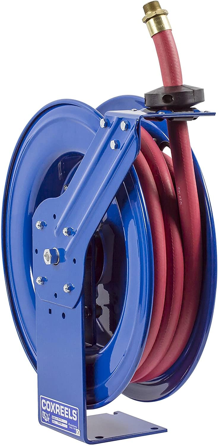 Coxreels SHF-N-525 Retractable Fuel Hose Reel, SH Fuel Series - 3/4” x 25’, 300 PSI - Easy-Maintenance with Brass Swivel and Multi-Position Mount Arm, Heavy-Duty Steel Construction, Made in the USA