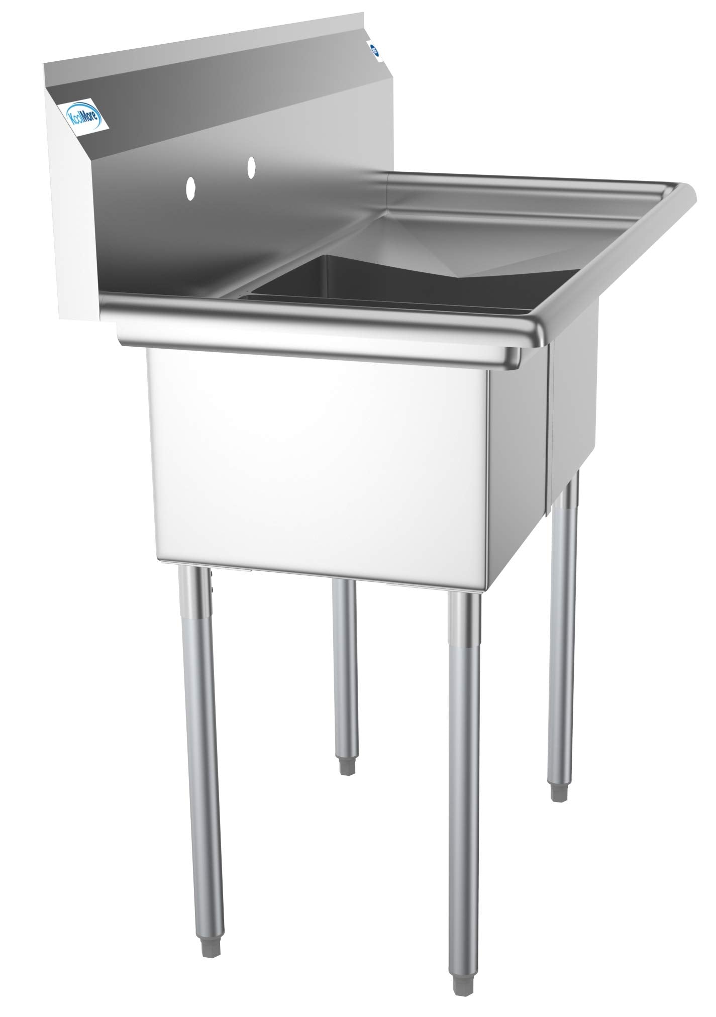 KoolMore - SB121610-16R3 2 Compartment Stainless Steel NSF Commercial Kitchen Prep & Utility Sink with Drainboard - Bowl Size 12" x 16" x 10", Silver