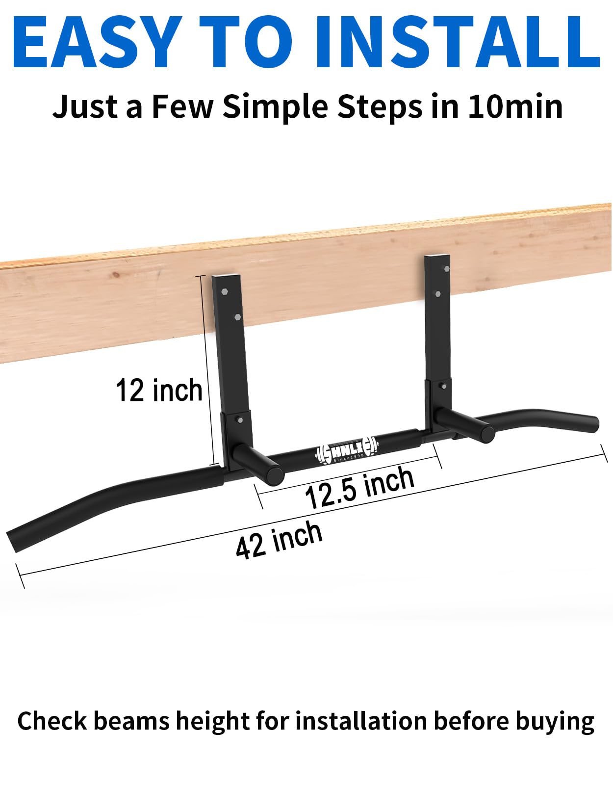Shnlie Joist Mounted Pull Up Bar, Ceiling Mount Chin Up Bar for Home Gym, Beam, Rafter, 42" Wide Bar, Easy installation
