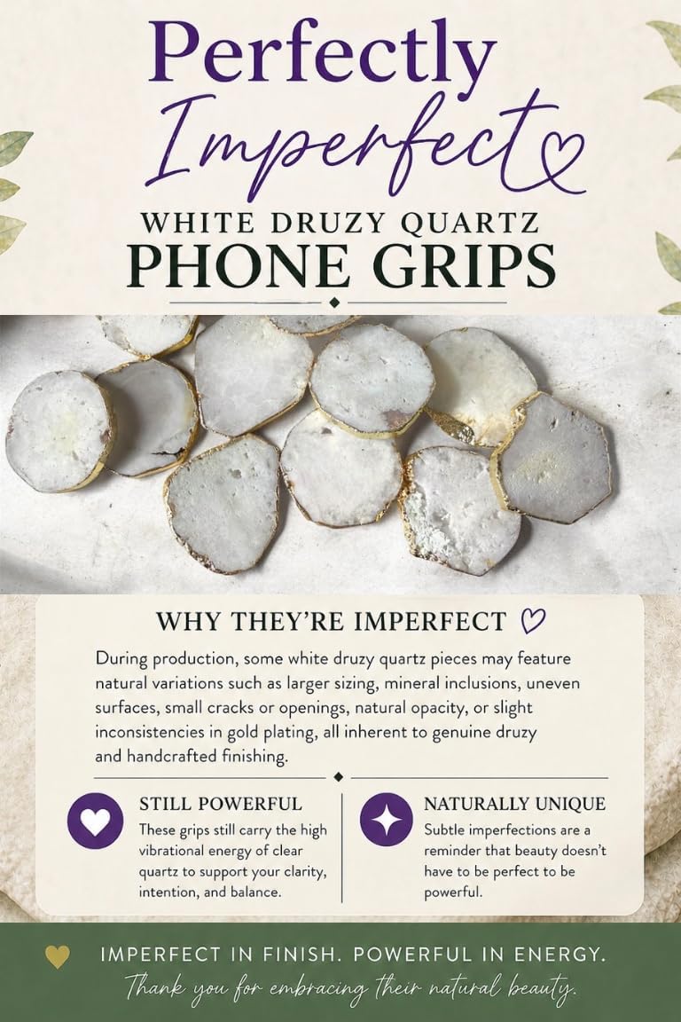 CRYSTALFY Grips by Perfectly Imperfect White Druzy Crystal Phone Grip Holder & Expanding Kickstand - Natural Gemstone