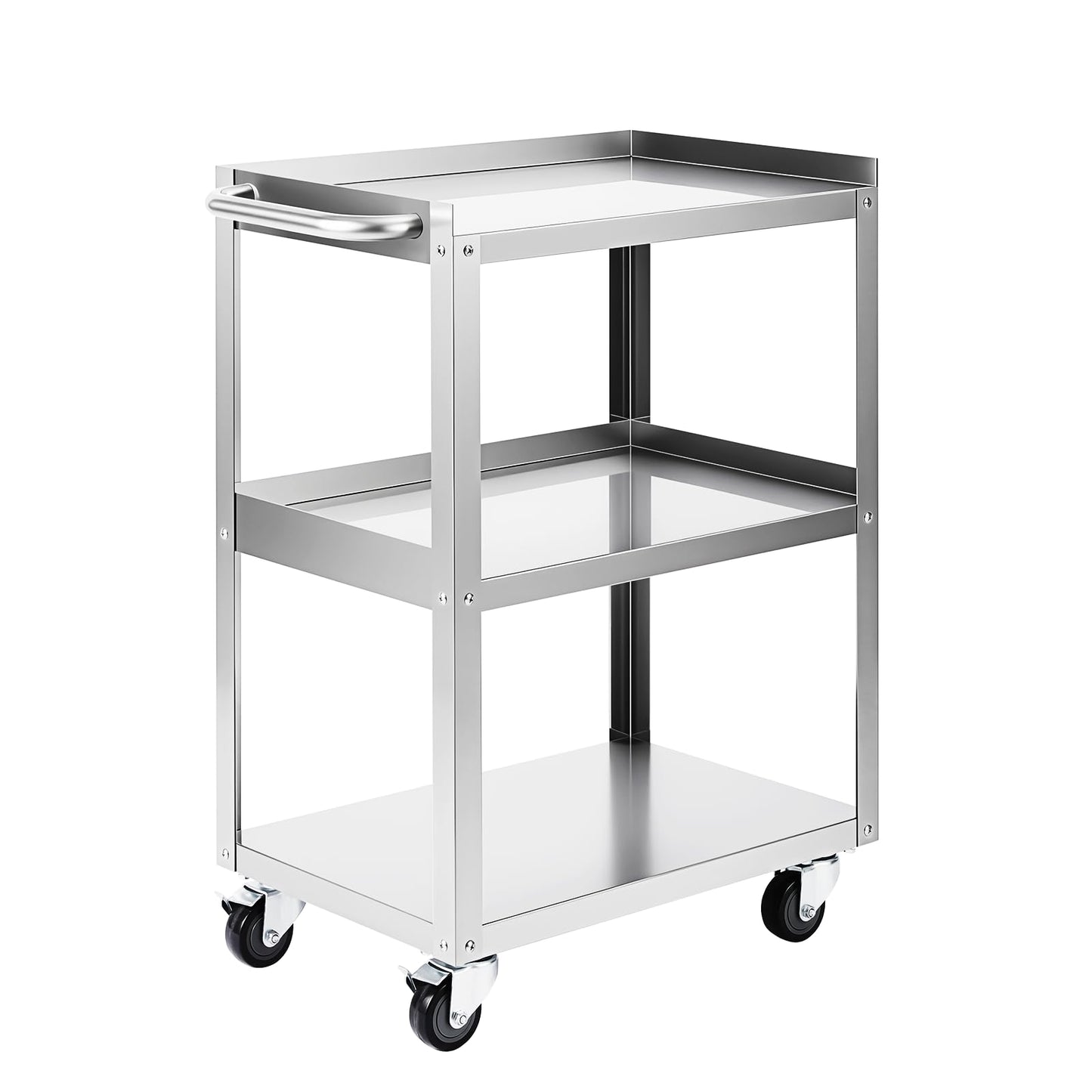 Hally Stainless Steel Utility Cart 3 Tier NSF Commercial Heavy Duty Metal Mobile Food Rolling Cart with Handle and Wheels for Kitchen, Restaurant, Hospital, Laboratory and Home, 24" L x 16" W x 34" H