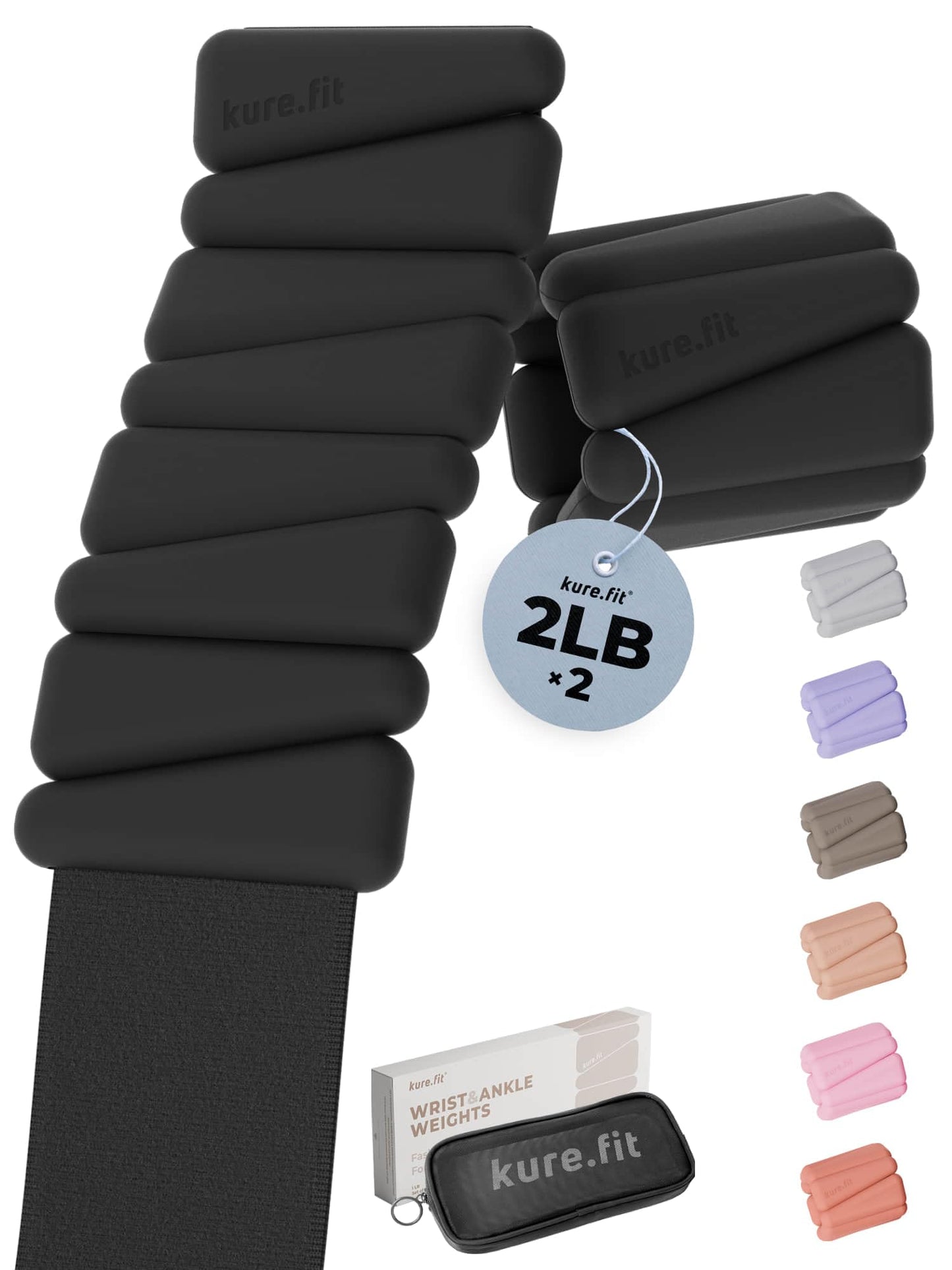 kure.fit Weighted Bangles | Adjustable Wrist and Ankle Weights for Women 2LB Each (Set of 2) | Ankle Weights for Yoga, Pilates & Walking | Leg & Arm Weights for Men | Home & Gym Workouts | Black