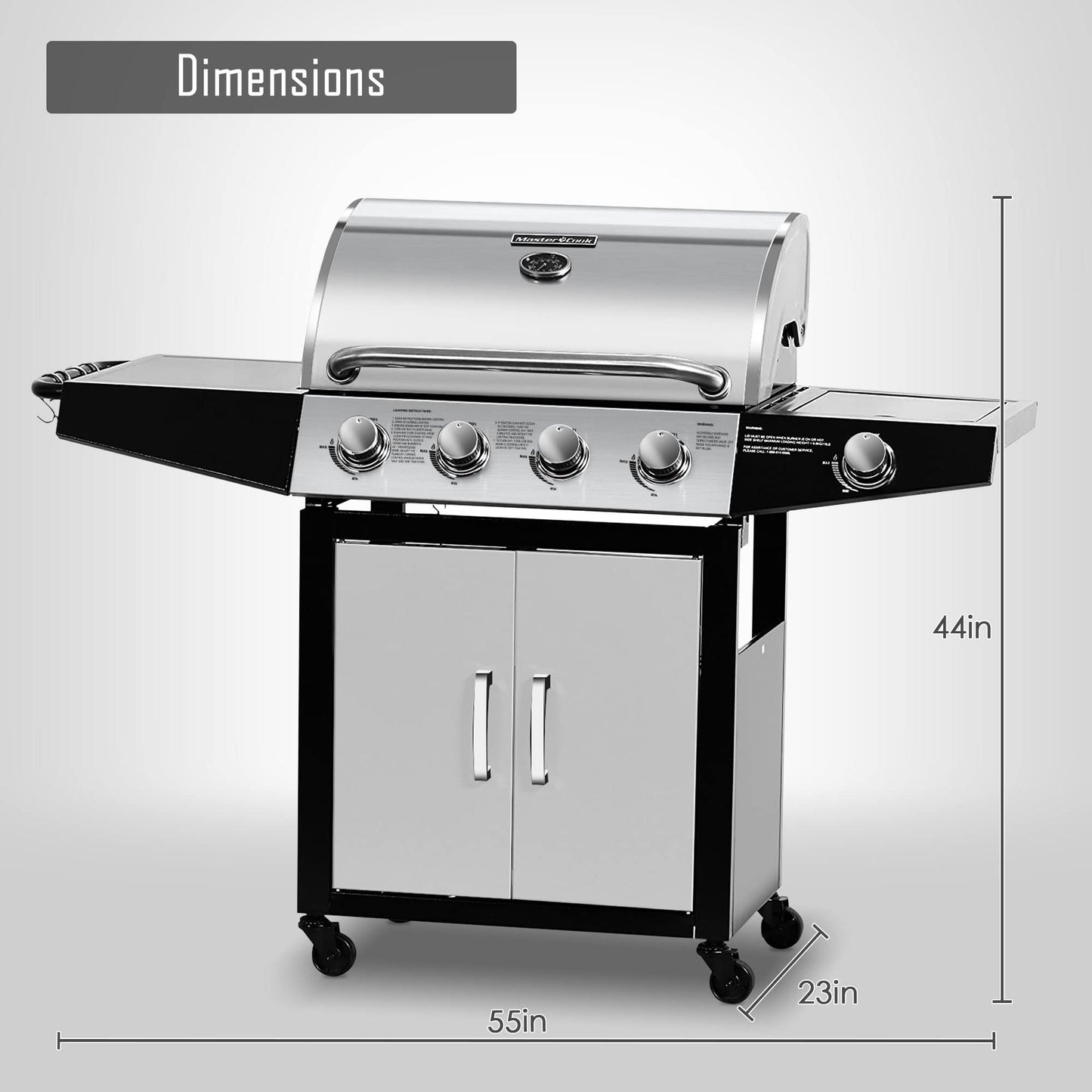MASTER COOK 4+1 Burners Gas Grill, 518 Sqin Cooking Area, 52,000 BTU Propane Grill with Side Burner, Stainless Steel Cabinet Grill, Silver & Black
