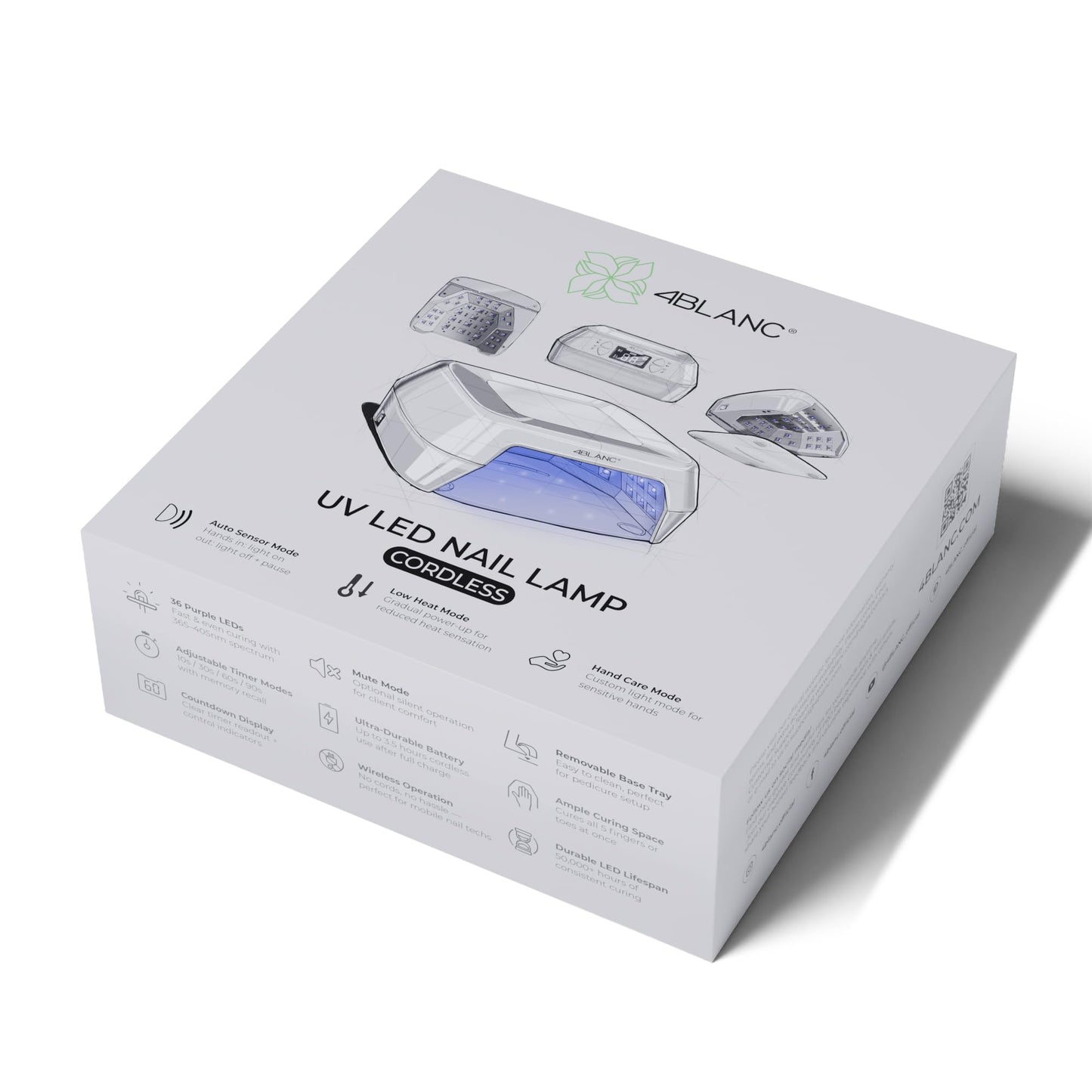 4BLANC® Professional Smart Cordless Rechargeable UV LED Nail Curing Lamp for Home or Salon Use, Manicure and Pedicure-Friendly.