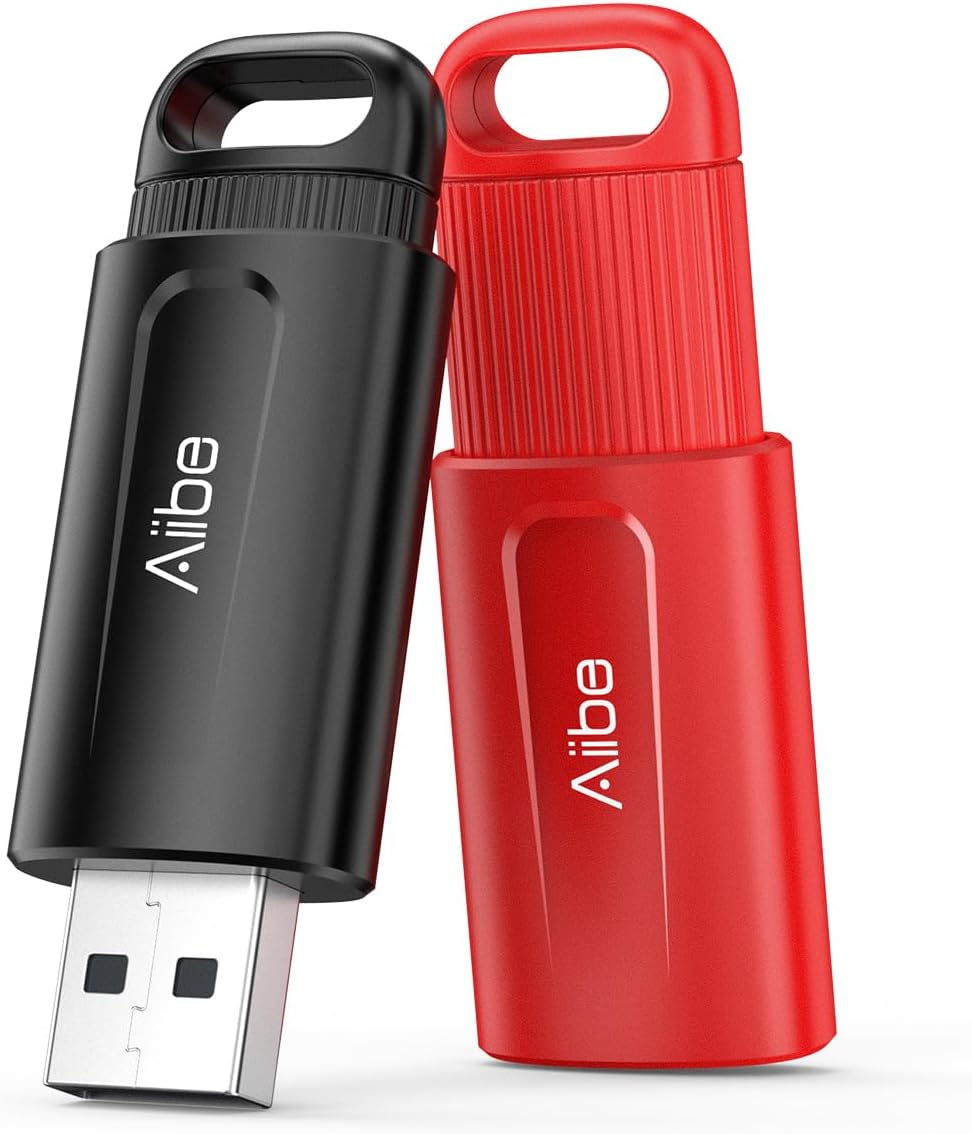 Aiibe 128GB 2 Pack 128GB 2.0 USB Flash Drive - USB Stick Thumb Drive USB Memory Stick with Keychain (Black and Red)