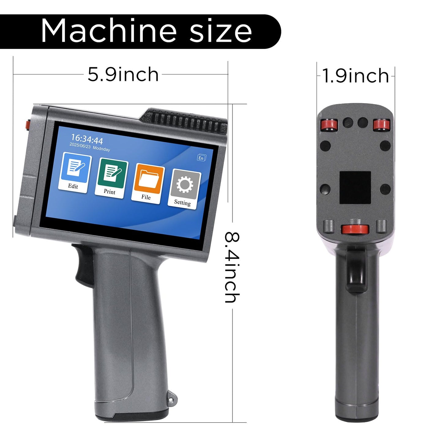 ZHONGMIN Handheld Inkjet Printer with 42ml Quick-Drying Ink Cartridge for Text/Date/Barcode/Logo, Metal Body, 4.3" Touch Screen, Print Height 0.08"-0.5", Portable Industrial Coding Machine ZM-C120L