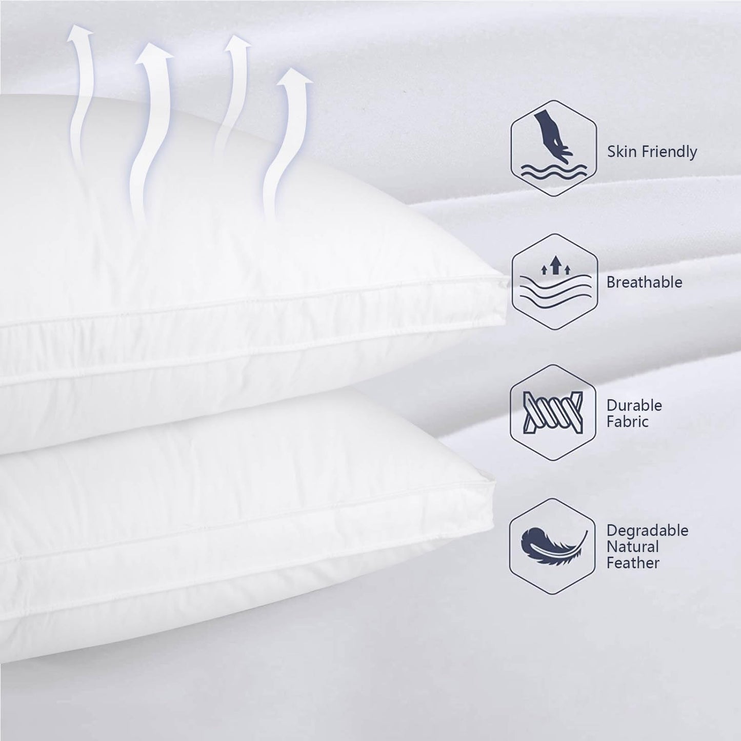 Vendare Down Pillows King Size Set of 2 - Goose Down & Feather Blend 600 Fill Power, 100% Cotton Cover, Hypoallergenic, Hotel Quality Luxury Pillows