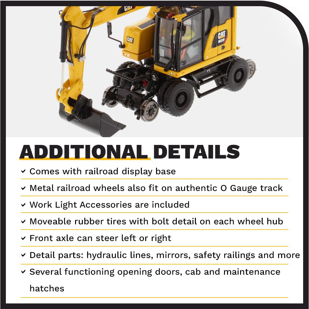 Diecast Masters 1:50 Scale Caterpillar M323F Railroad Wheeled Excavator - Safety Yellow Version | High Line Series Cat Trucks & Construction Equipment Model 85661