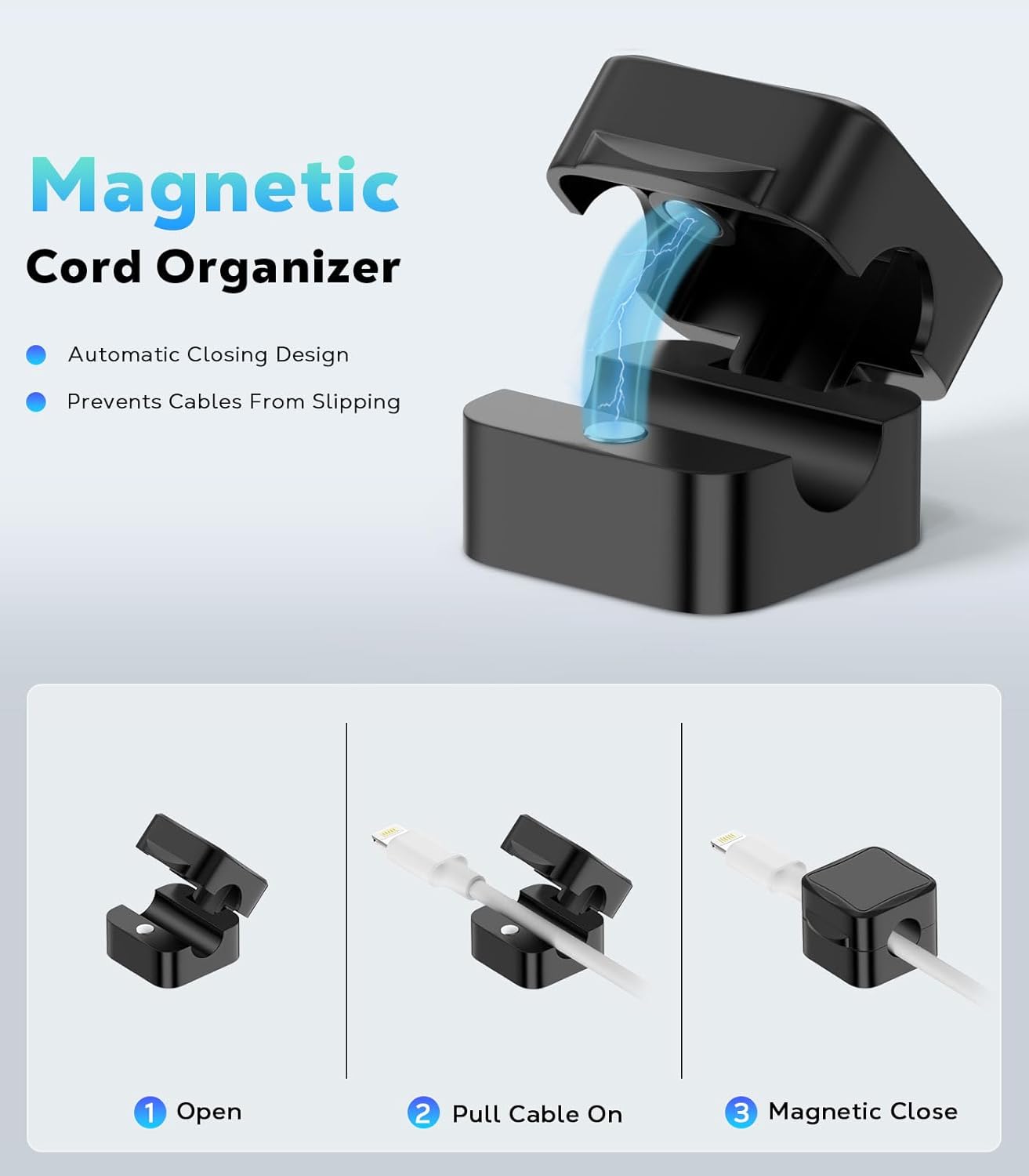 MoKo 8 Pack Magnetic Cable Clips, Desk Cord Organizer, Adhesive Cord Holder, Cable Management Wire Holder Keeper