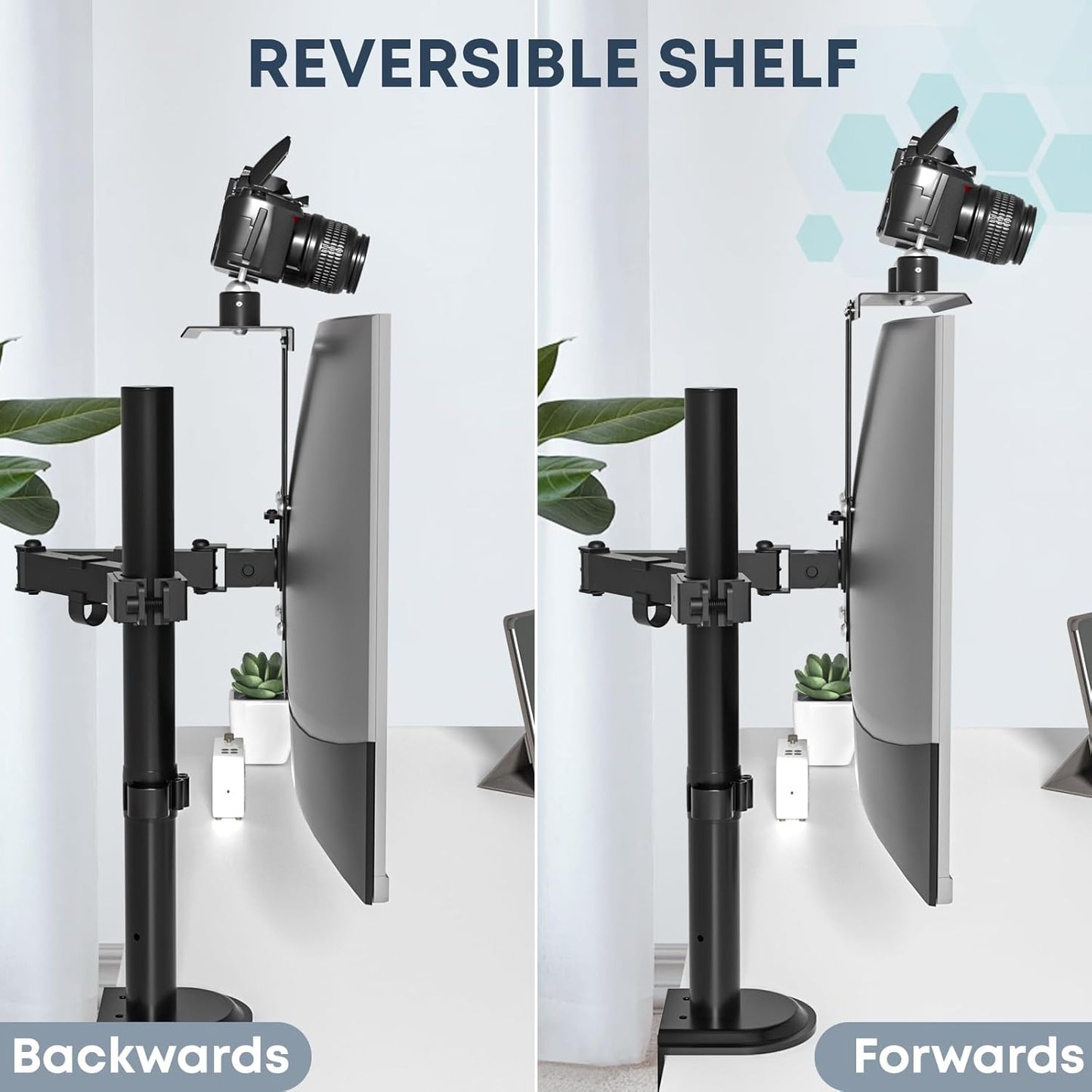 WORLDLIFT 16 inch 100100 mm VESA Monitor Mount Shelf for Streaming - Holds Cameras, Webcams, Microphones & Lights