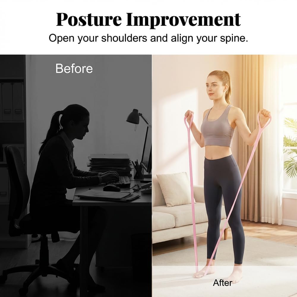 Figure 8 Resistance Bands with Handles, 2026 New Figure 8 Exercise Band for Arms, Shoulders, Chest & Back, Silicone Stretch Resistance Band for Home Workout, Yoga, Pilates & Strength Training (Purple)