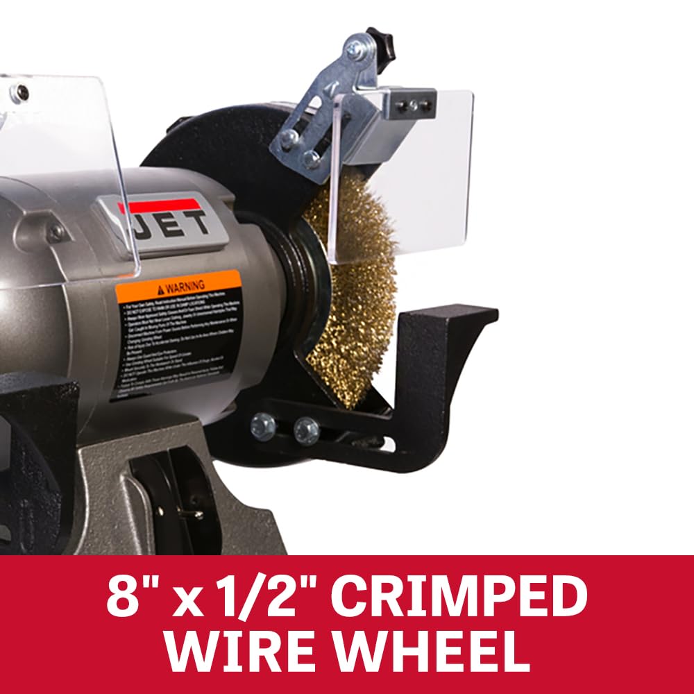JET 8-Inch Bench Grinder with Wire Wheel, 3450 RPM, 1 HP, 115V 1Ph (JBG-8W)