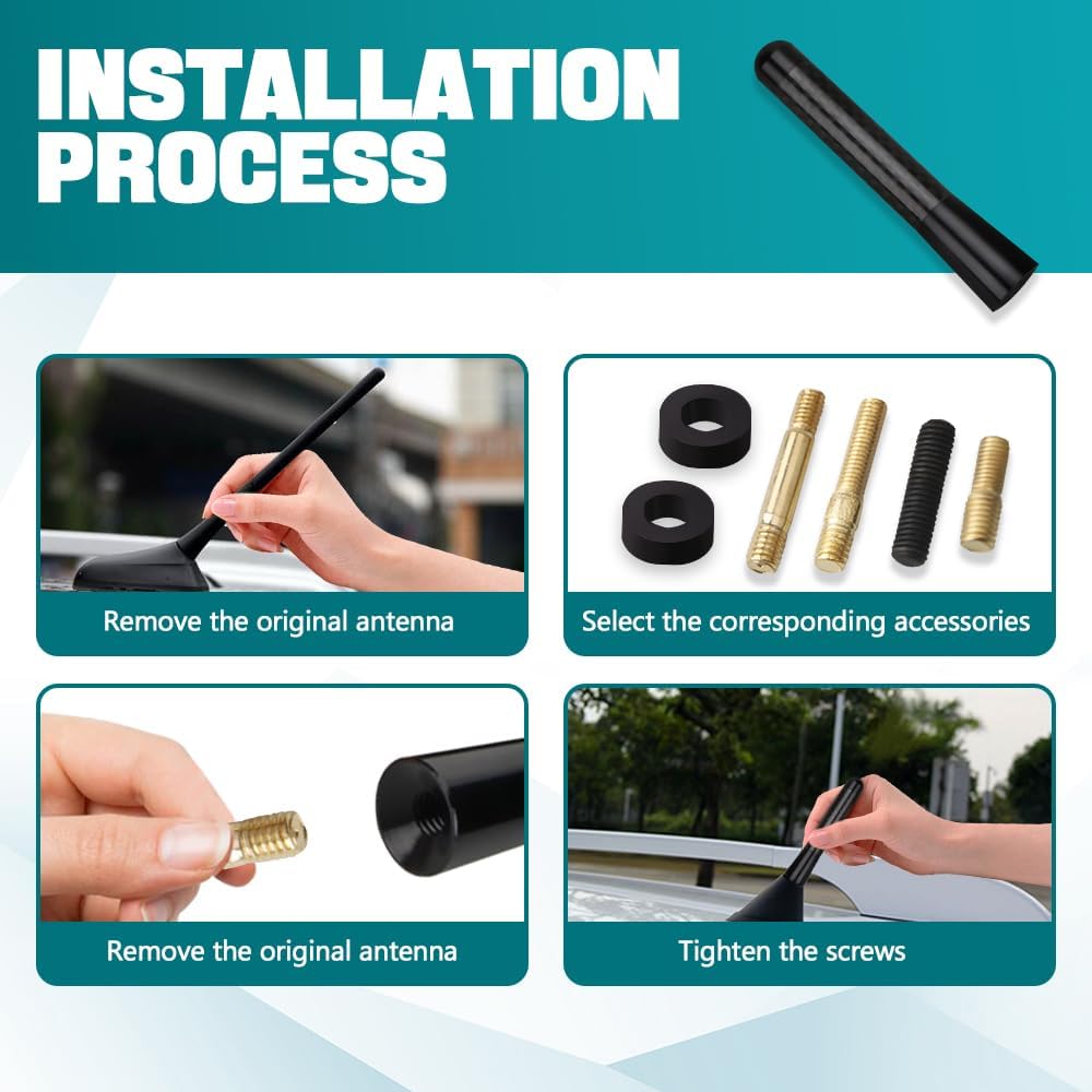 Kutyun 3.15" Car Stubby Antenna, Universal Mini Antenna with Aluminum Alloy Thread, Replacement Antenna for AM/FM Radio