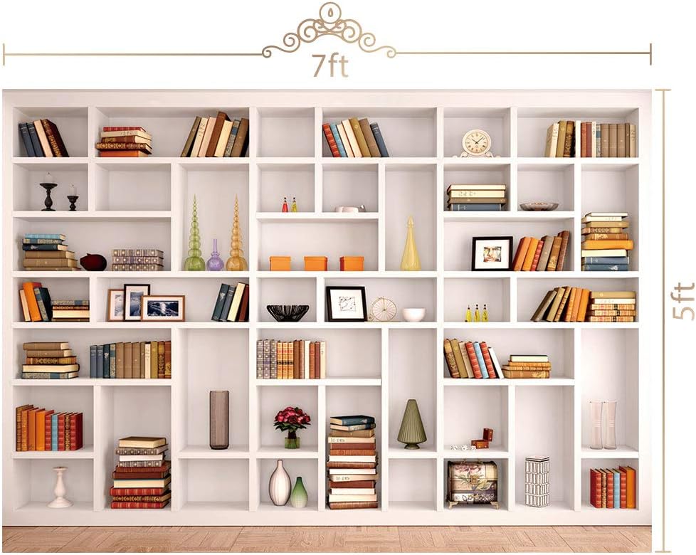 Maijoeyy 7x5ft Polyester White Bookshelf Backdrop for Home Office