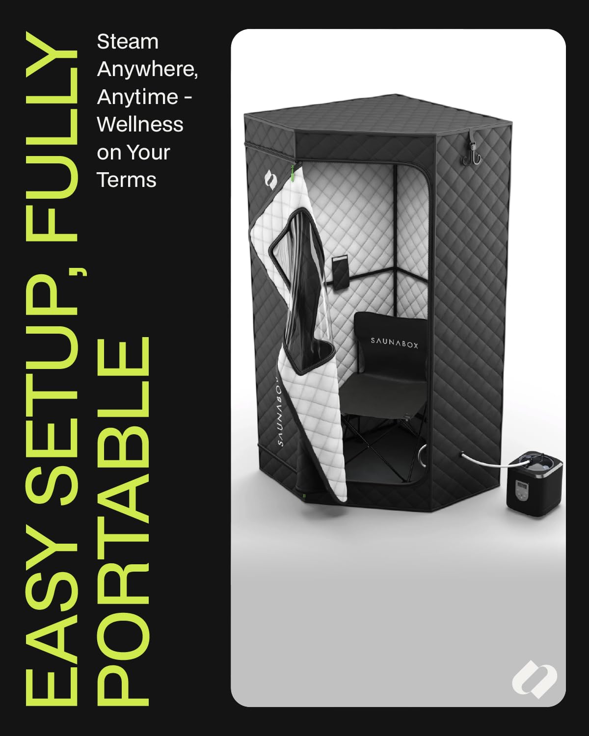 SAUNABOX® SmartSteam Kit Pro Portable Steam Sauna | Home Sauna Tent with Chair & Mat | Full Body Steam Therapy for Relaxation & Recovery | VOC-Free Materials