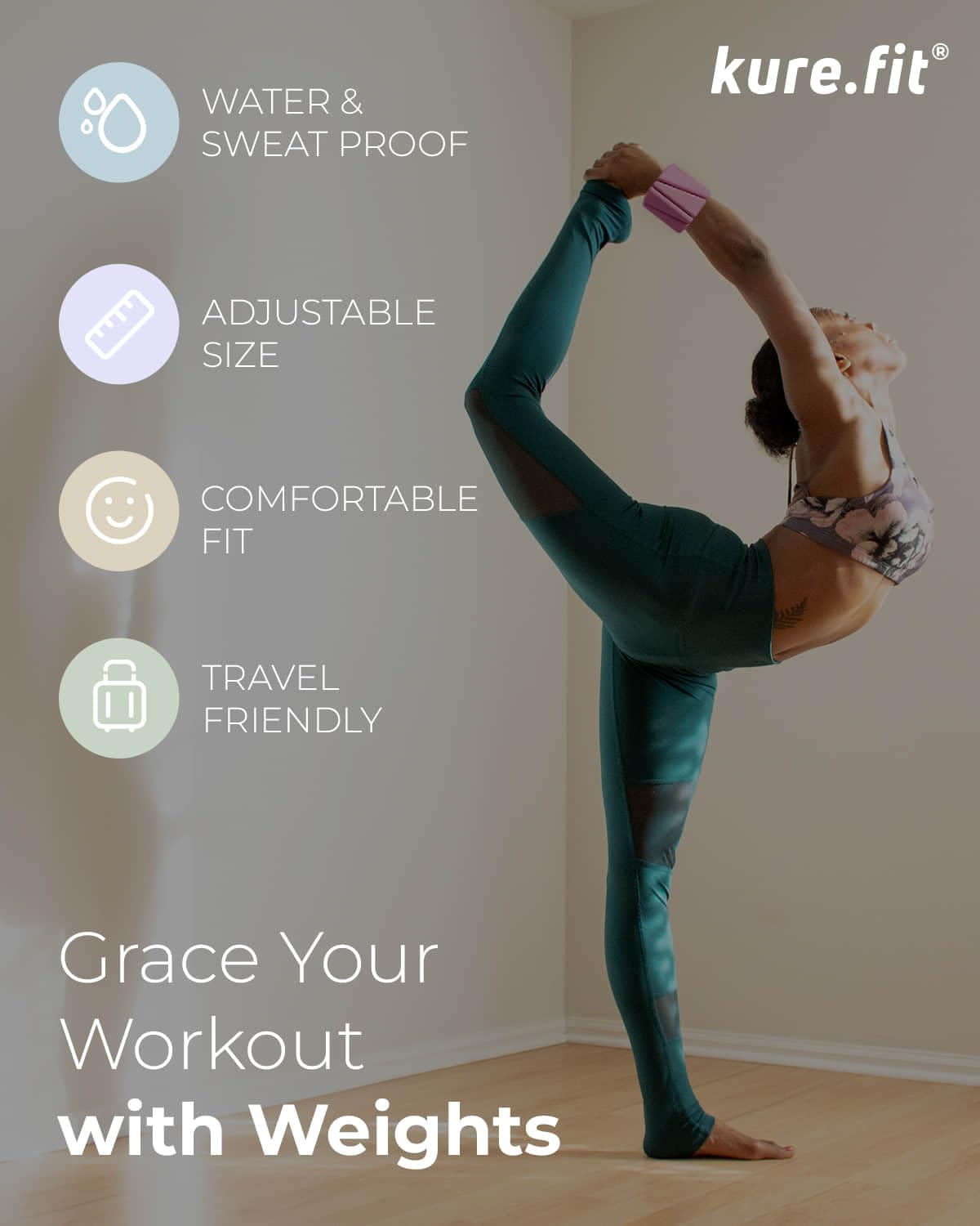 kure.fit Pilates Weight | Wrist & Ankle Weights for Women | Weighted Bangles | 1LB Set of 2