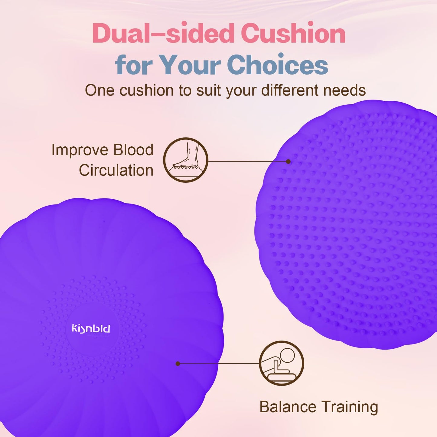 kisnbld Wobble Cushion, Extra Thick Wiggle Seat for Sensory Kids, Non-slip Balance Disc with Inflation Pump for Adults Core Strength, Posture Improvement & Physical Therapy (13.5in/34cm,2pcs)