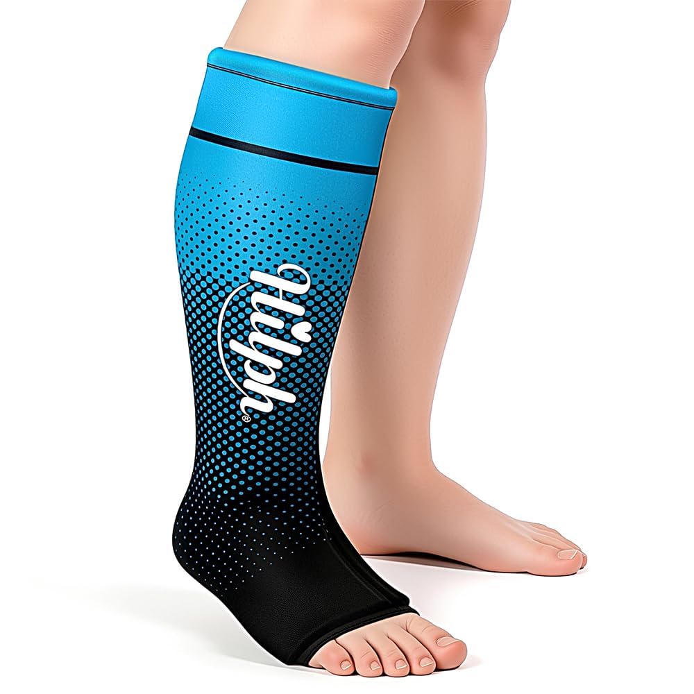 Hilph Full Calf & Foot Ice Pack Wrap for Running Recovery, Extended Leg to Foot Cold Compression Therapy Sock Ice Sleeve for Shin Splints Pain Relief, Reduce Swelling, Muscle Recovery After Exercise