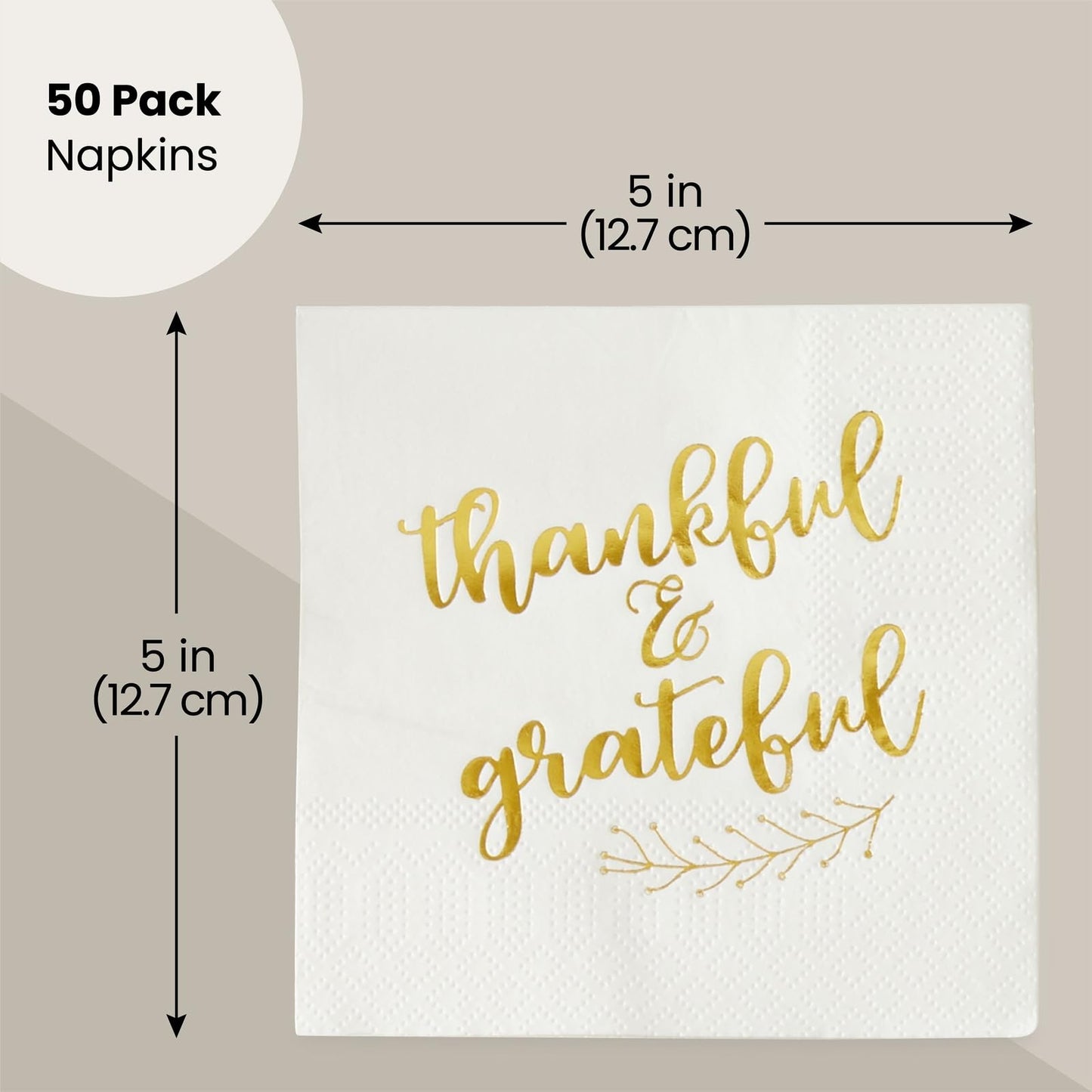 50 Pack Thanksgiving Cocktail Napkins Party Supplies Table Decorations, Thankful and Grateful (5 x 5 In)