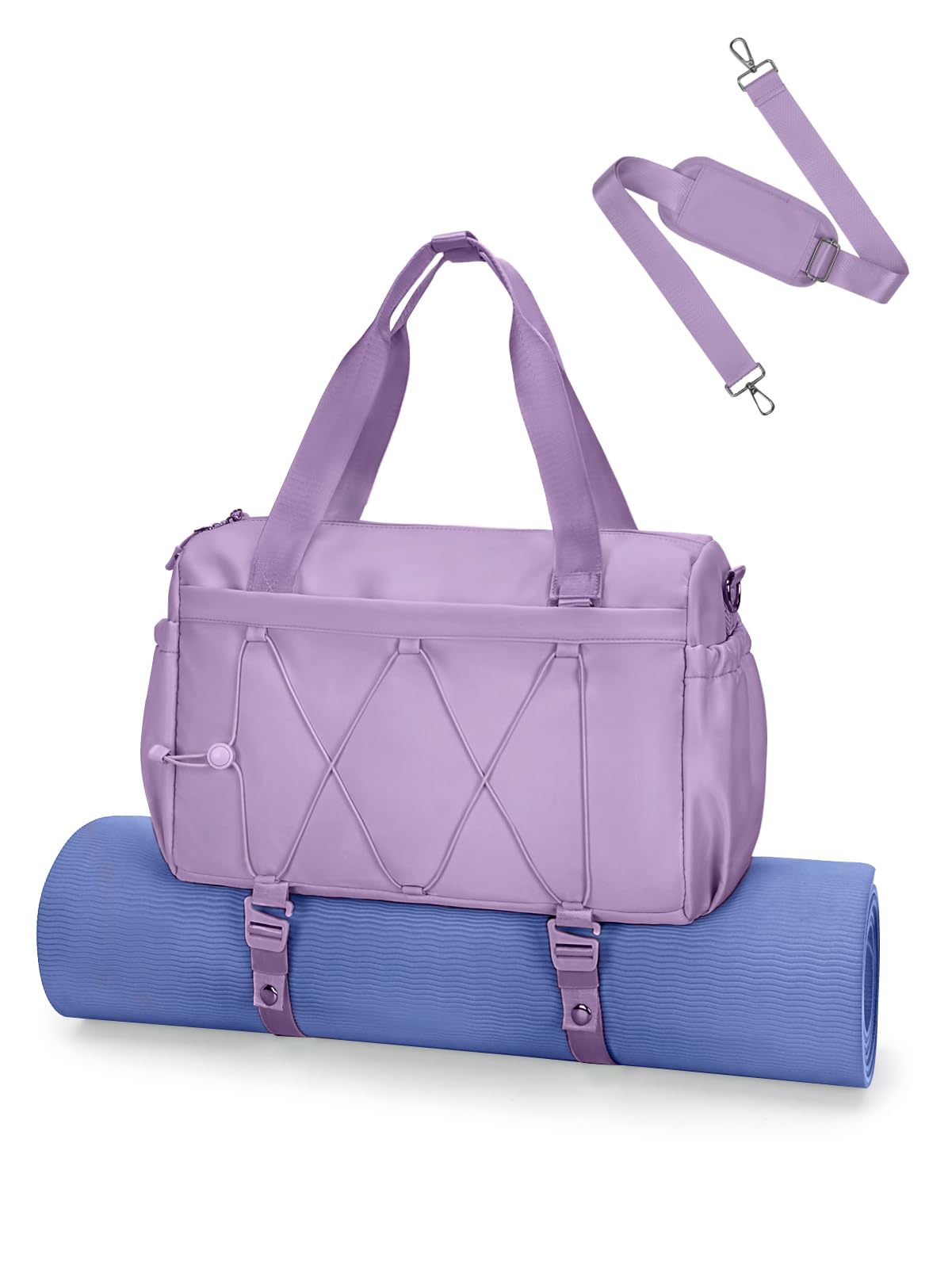 Small Gym Bag for Women with Yoga Mat Holder and Wet Compartment, Mini Gym Duffle Bag Yoga Bag with Water Bottle Pocket for Workout Travel, Purple