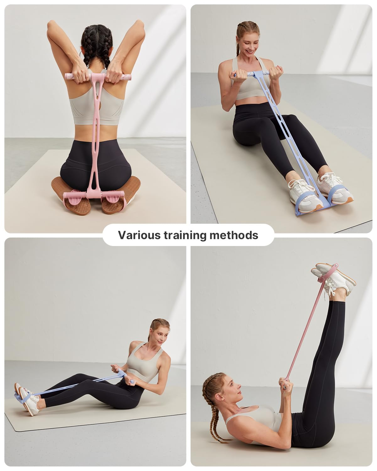 YOTTOY Pedal Resistance Band, Thick Elastic Tension Rope with Handles, Sit-Up Pull Rope Fitness Equipment for Leg, Arm, Abs, Waist, Home Gym & Yoga Training for Women & Men (Pink, 35 pounds)