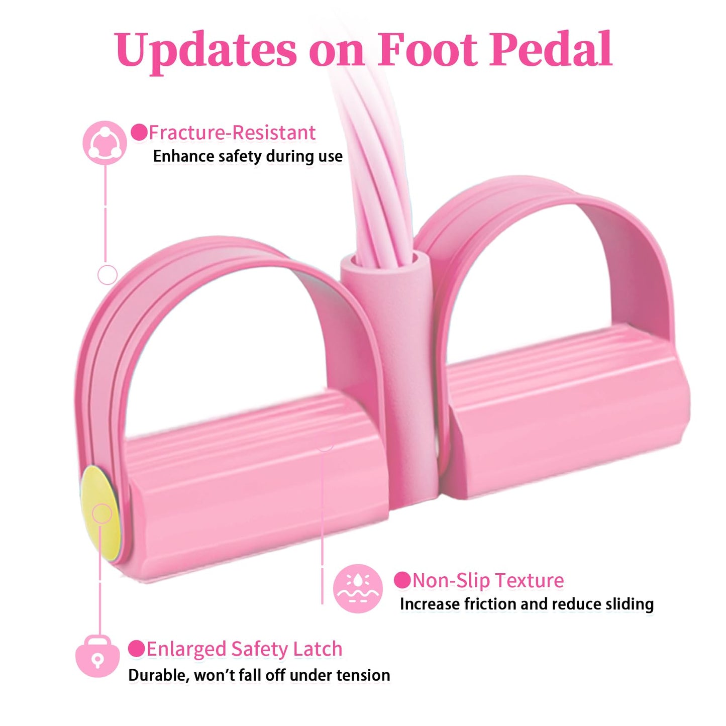 Pedal Resistance Bands with Handles, Upgrade 6-Tubes Manual Tension Training Pedal, Natural Rubber Foot Pedal Resistance Bands, Multifunction Fitness Bands for Abdomen, Waist, Arm, Leg (Pink)