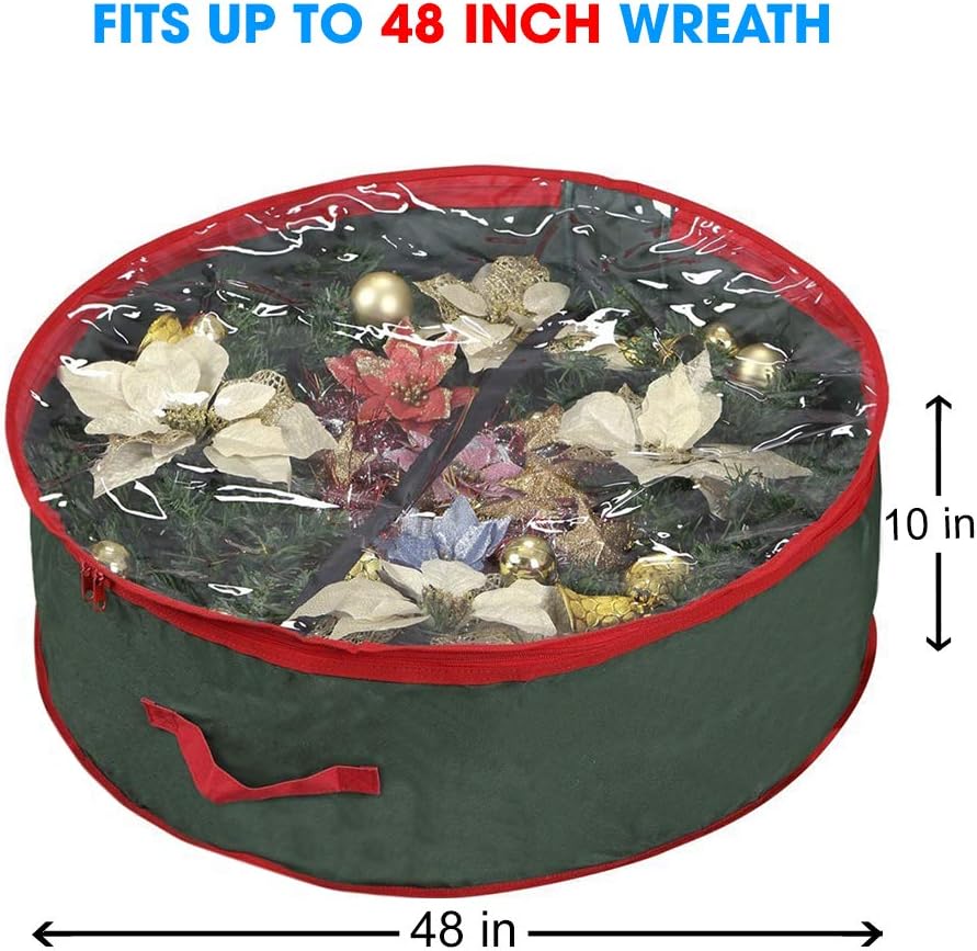 Primode Christmas Wreath Storage Bag - Extra Large 48" Container with Clear Window | Durable 600D Oxford Material | Green