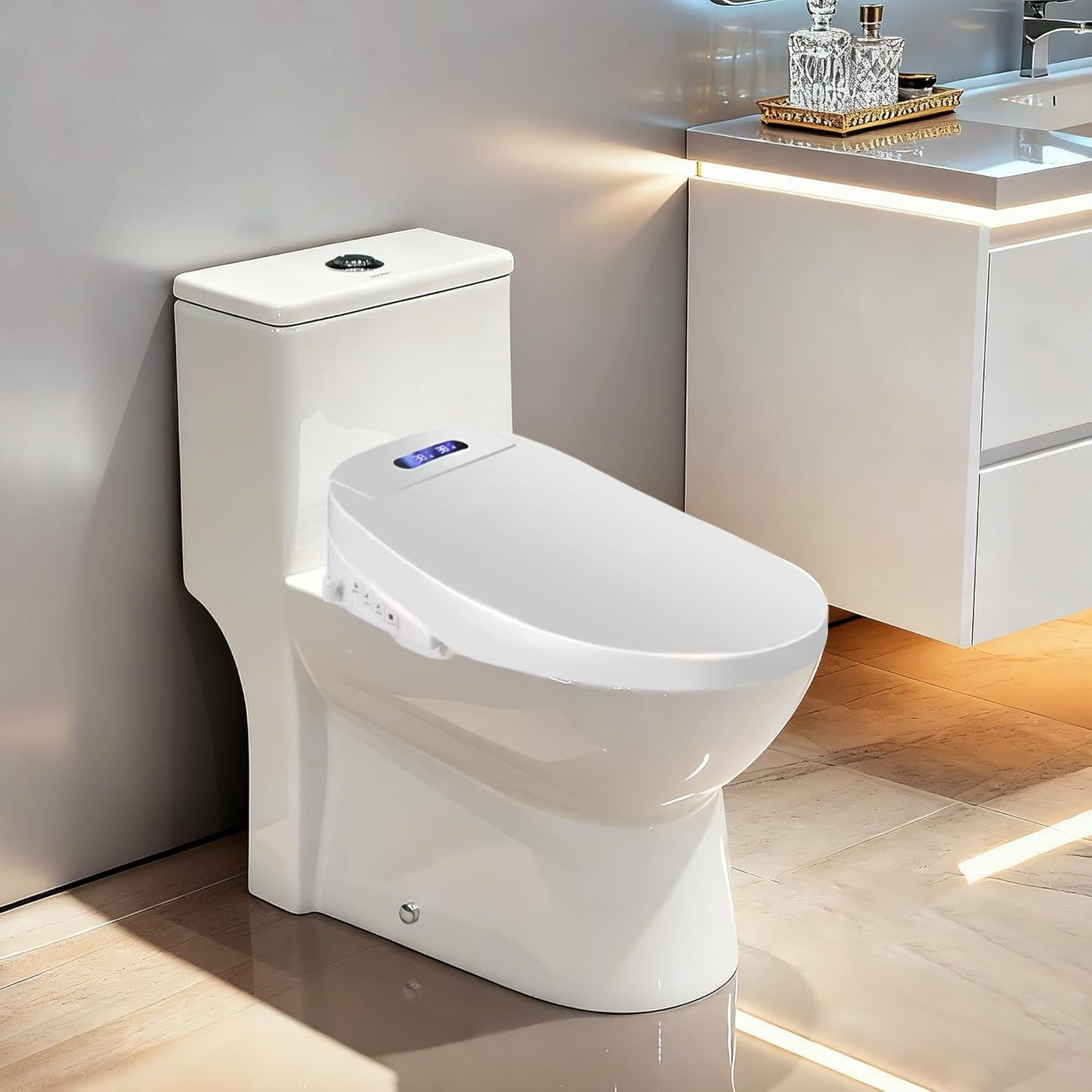 Electric Bidet Toilet Seat, Filtered & Unlimited Warm Water, 8 Modes Spa Wash, Warm Air Dryer, Heated Seat, Self-Clean Stainless Steel Nozzle, HD Night Light. 10-year warranty. (TB-38E,Elongated)
