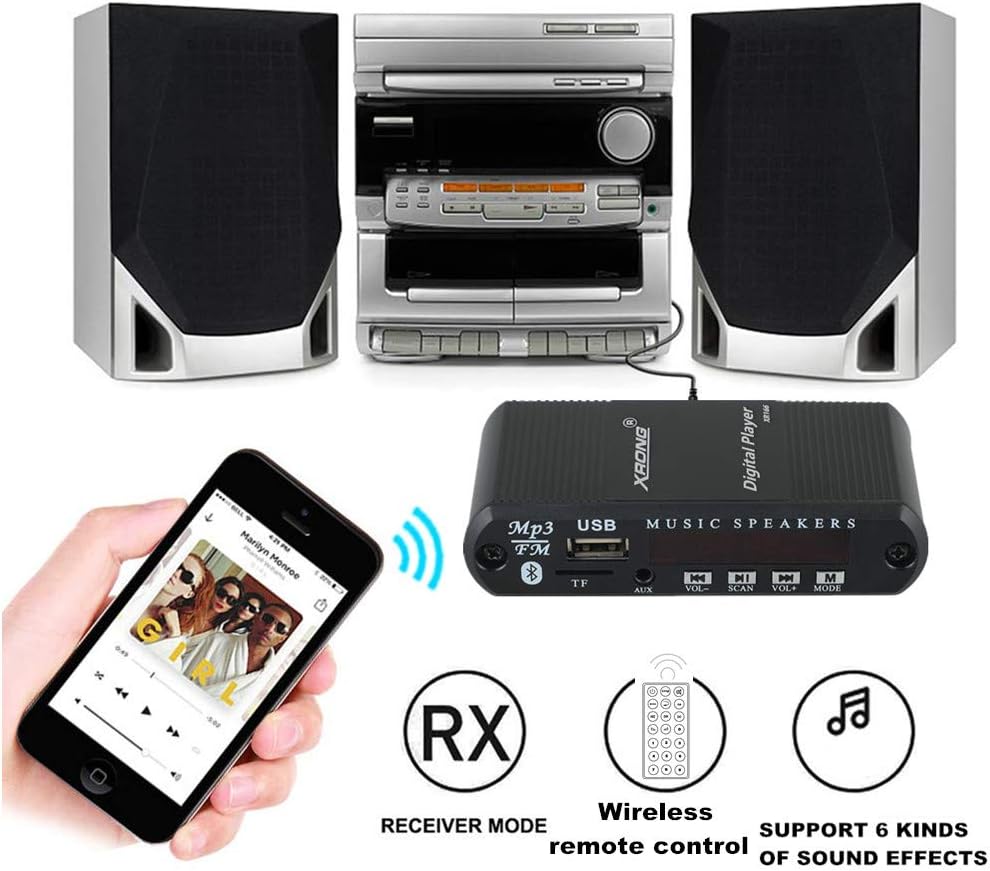 XRONG Radio,MP3 4-Digital 3.5mm Bluetooth Audio Receiver FM Digital Player,LED Display,SD Card/USB Playback Audio