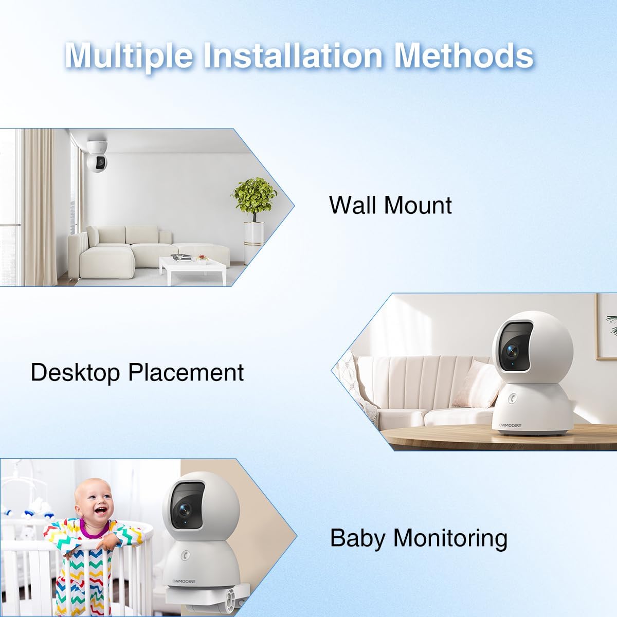 CINMOORE 3K 64GB 5GHz 2.4GHz 6, 360 2-Way Indoor Camera with Card, Human/Pet/Facial AI Detection, Dog/Cat/Pet Camera