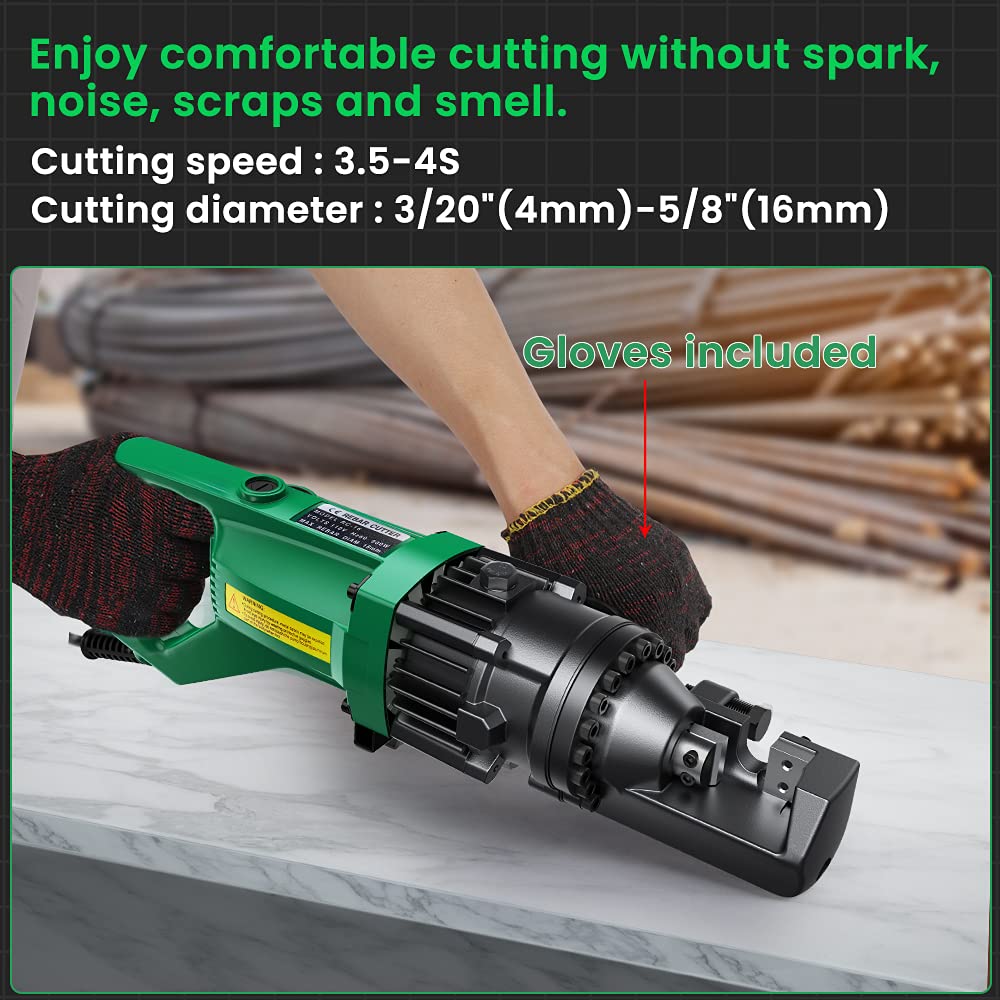 Anbull 900W Electric Hydraulic Rebar Cutter, Cutting up to 5/8 Inch 4-16mm #5 Rebar, with Replaceable Jaw Blades, Cutting Speed 2.5-3.0S (900W RC-16)