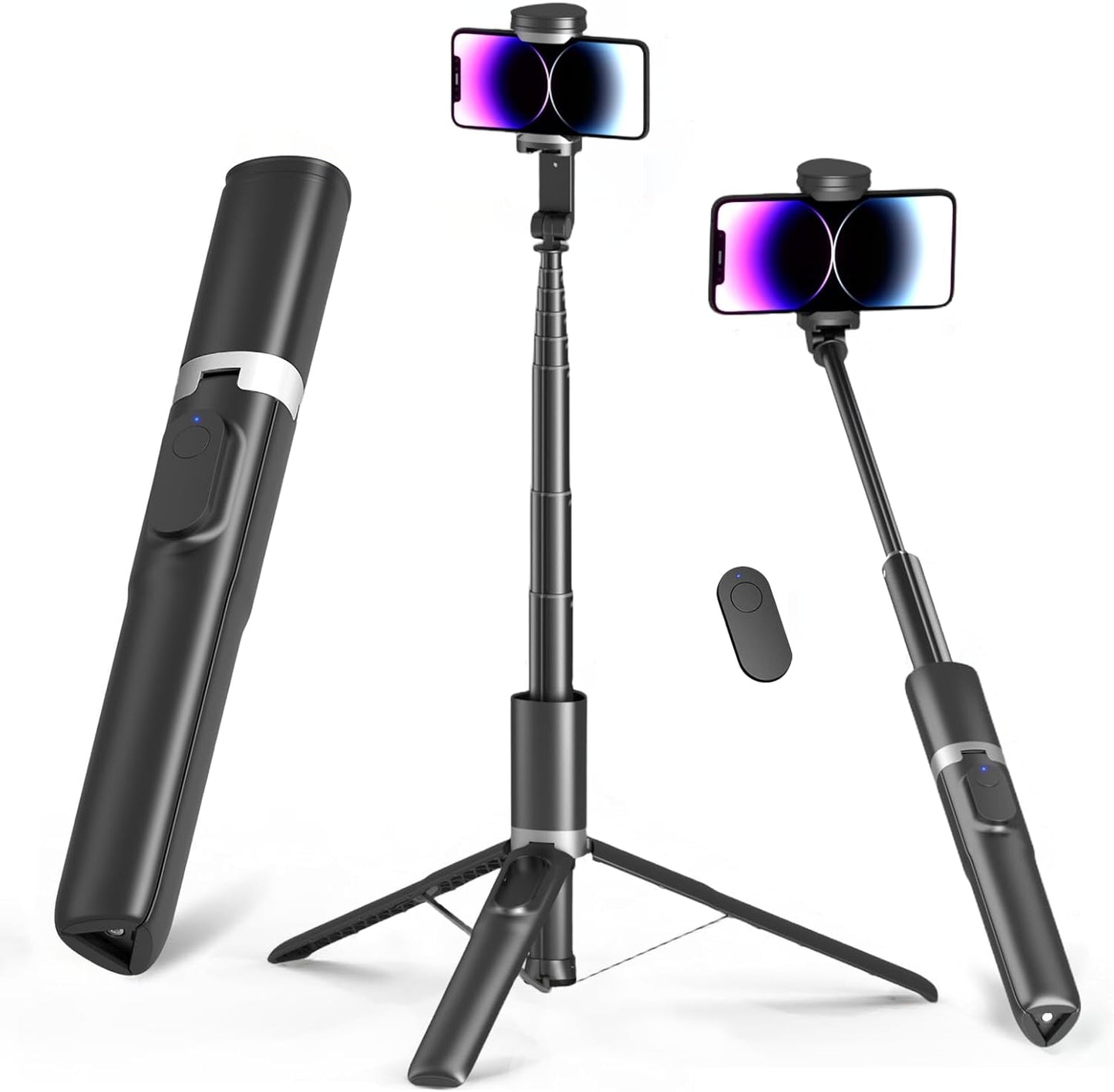 KINGJOY 61" Selfie Stick Tripod with Bluetooth Remote, Heavy Duty Aluminum Extendable Vlogging Stand with Metal Base