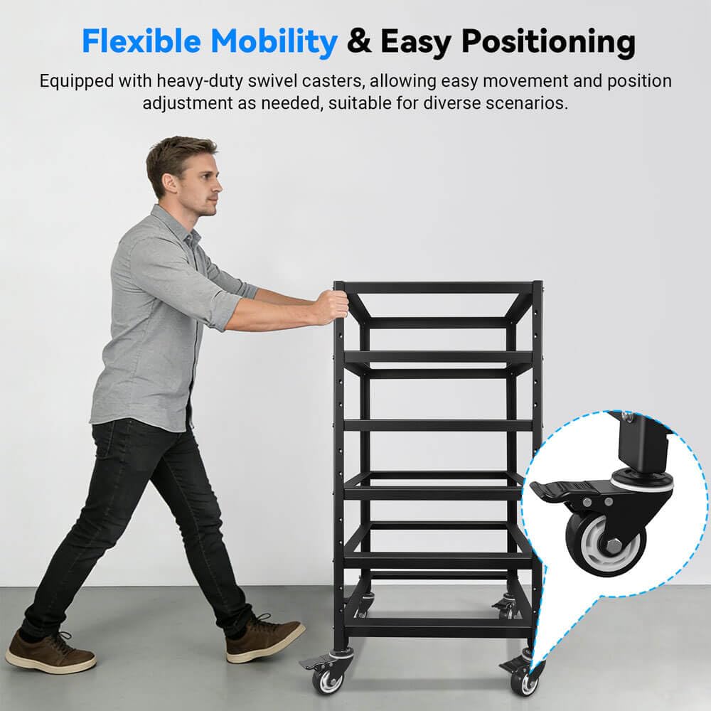 SUNGOLDPOWER 3U Server Rack 5-Layer for Stackable 48V 100AH Rack Lithium Batteries, Open Ventilation Design with Wheels, for Solar System and Energy Storage