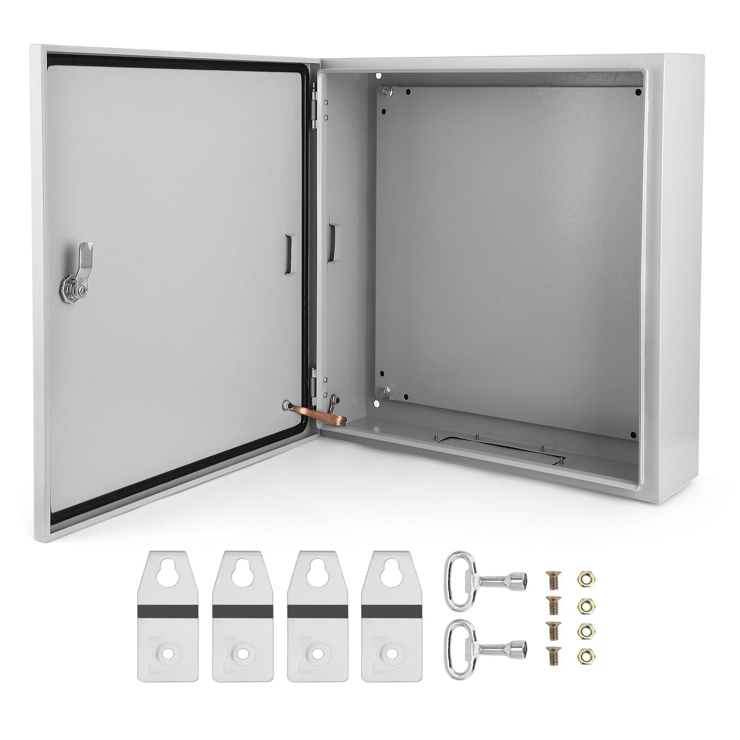 Outdoor Electrical Box,24 x 24 x8 NEMA 4X Steel Junction Box,IP66 Waterproof & Dustproof Electrical Enclosure Box,Outdoor/Indoor Electrical Project Box with Lock & Mounting Plate