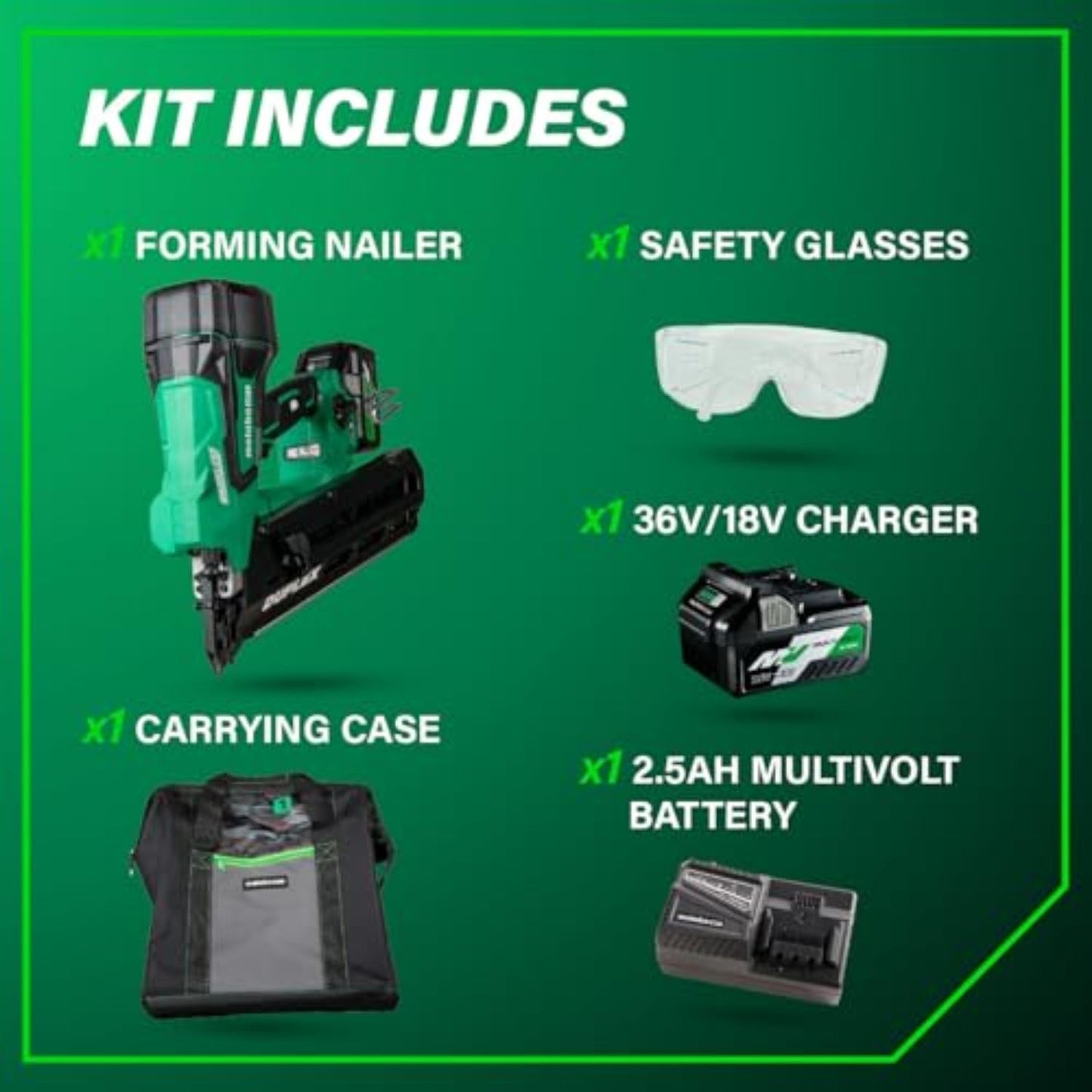 Metabo HPT 36V MultiVolt Cordless Forming Nailer, 3-1/2 Inch Duplex/Double Headed Fasteners, Power Tool with 2.5Ah Lithium Ion Battery, Drives 900 Nails per Charge, NR3675DD
