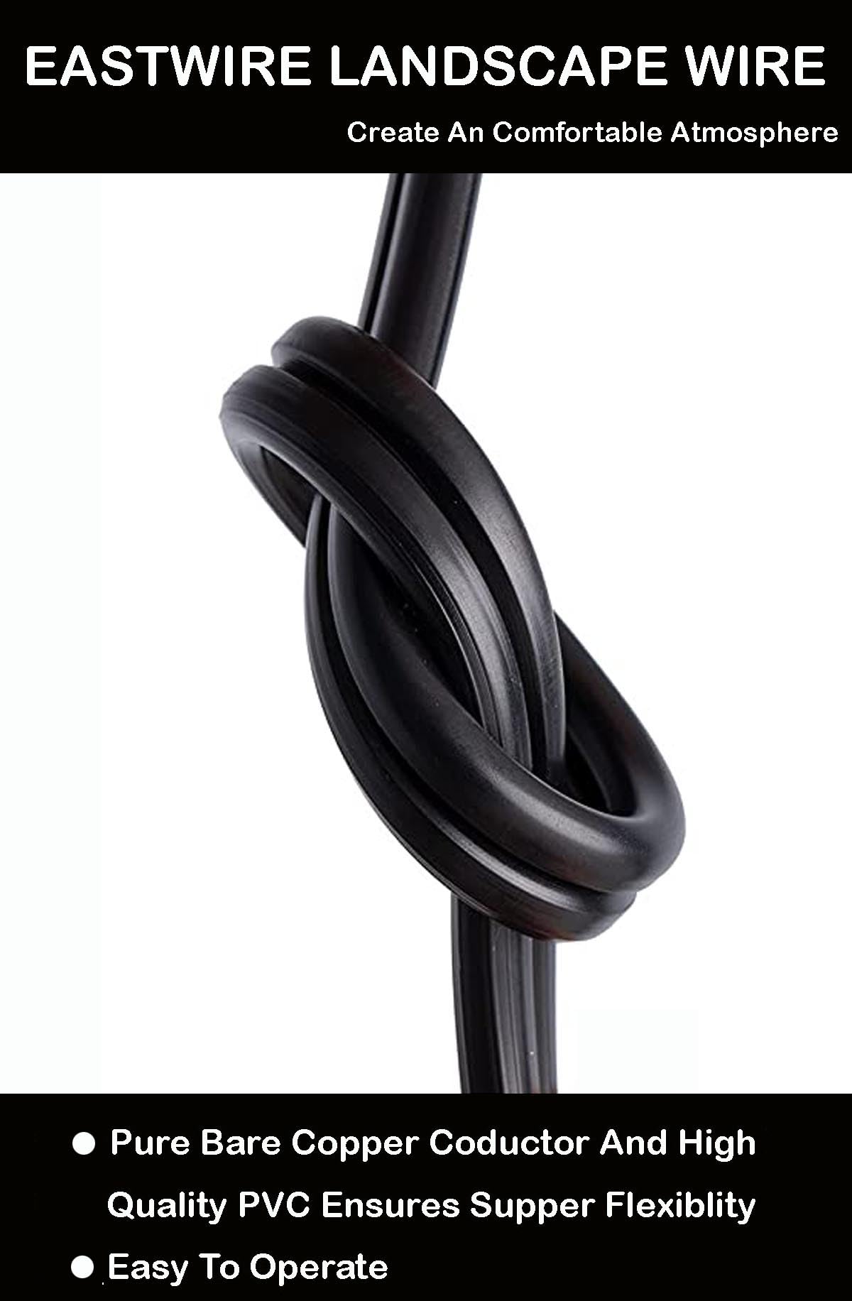 EASTWIRE 12/2 12awg 2conductors Low Voltage Landscape Lighting Wire - Outdoor - 12-2 Copper Wire, Underground Low-Energy Circuit Cable, Lighting Cable Direct Burial (12/2, 250FT-BLACK)