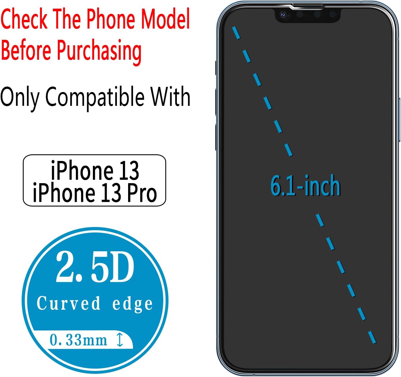 (2 Pack) 13, 13 6.1 Inch Screen Protector for iPhone iPhone Pro Tempered Glass, Anti Scratch, Bubble Free