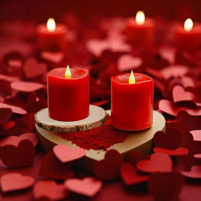 Red Flameless LED Candles 3 inch Diameter Real Wax 2AA Battery Operated 600hr+ Flickering Candles with Timer Remote Control for Halloween Thanksgiving Christmas Wedding Indoor (Red, 3″×3″- 2 PCS)