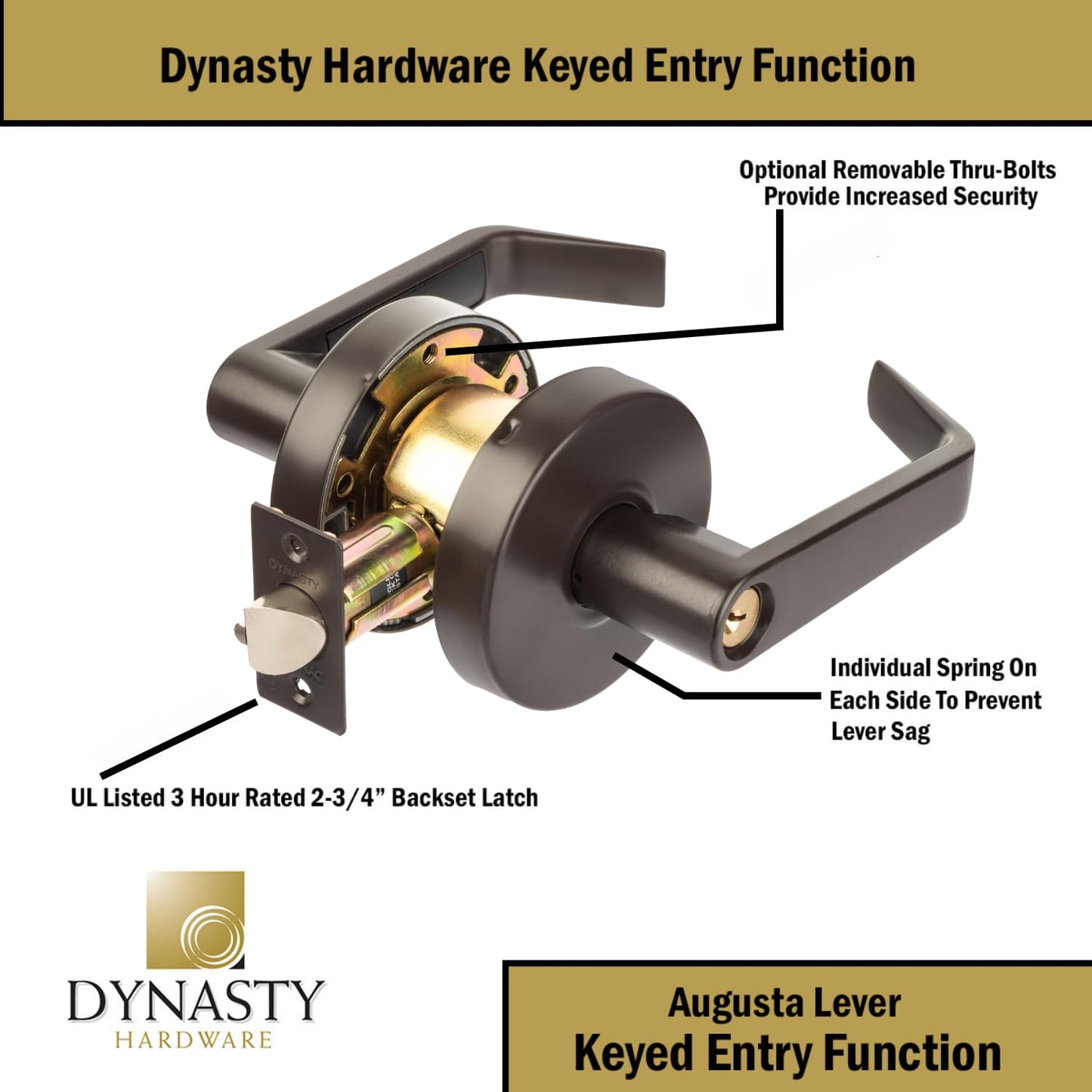 Dynasty Hardware Commercial Door Lock Keyed Lever Lockset, ADA Compliant, Grade 2 Heavy Duty Door Handle with Lock for Office, Entry, or Warehouse Use, Oiled Rubbed Bronze Finish, Model AUG-00-10B