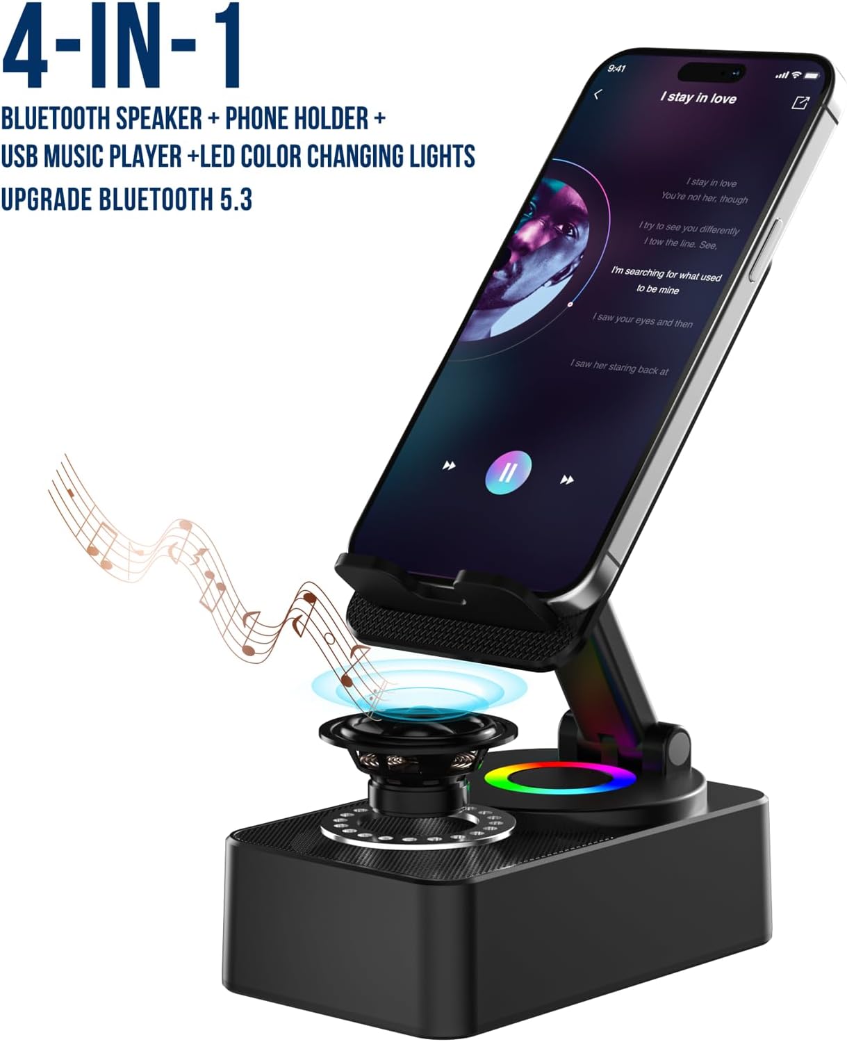 voijump Cell Phone Stand with Wireless Bluetooth Speaker, LED, Anti-Slip Base HD Surround Sound,Perfect
