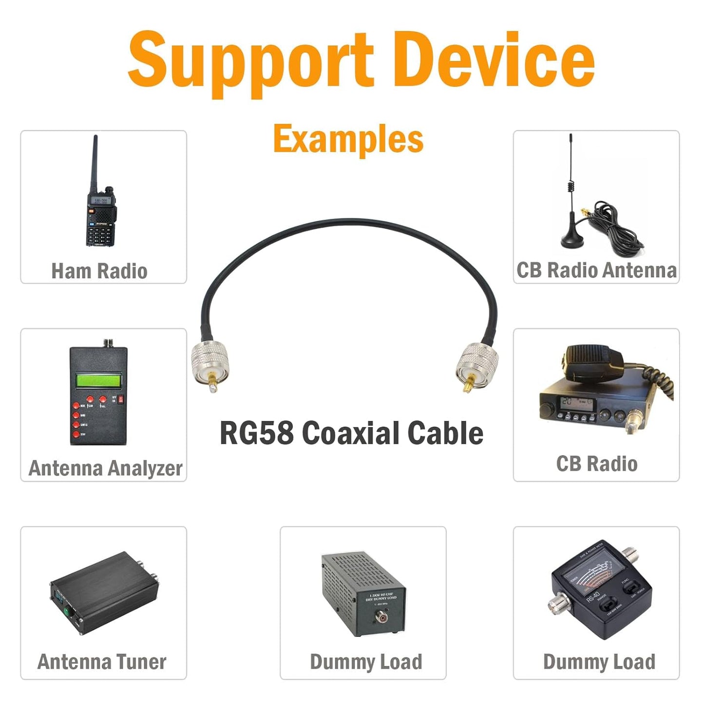 exgoofit PL259 12 inch RG58 Analyzer,Dummy Male to Male Adapter Cable Low Loss Digital Coax UHF Jumper Cable for HAM