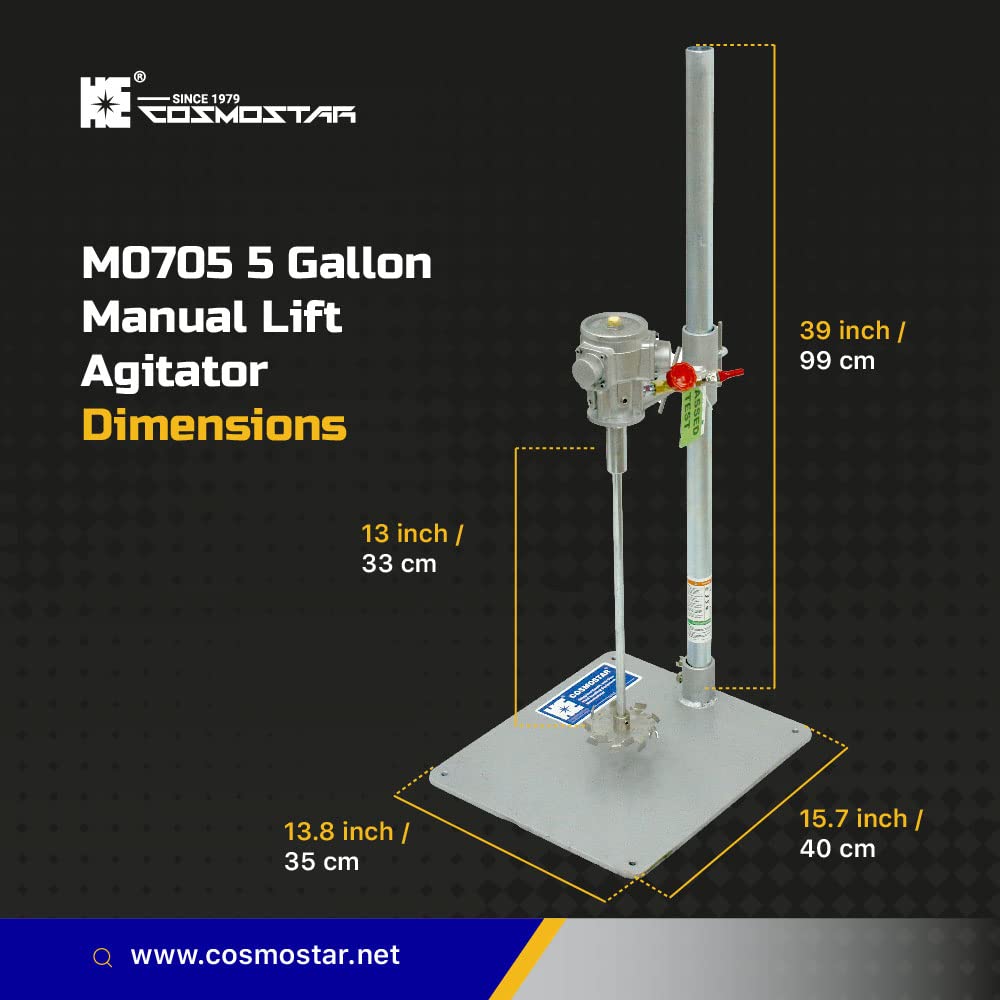 COSMOSTAR M0705 1/8 HP Pneumatic Agitator Manual Lift Pail Mixer 5 Gallon | Paint Agitator | Pneumatic Bracket Mixer, Paint Stirring Machine Bracket Air Agitator Paint Mix Tool