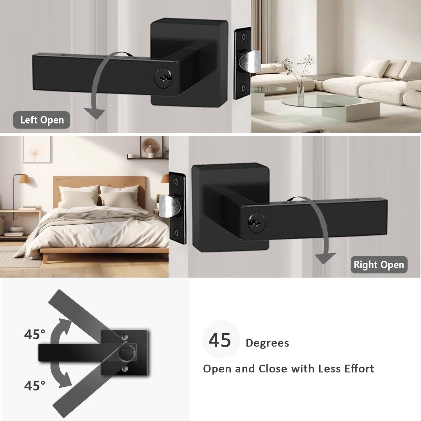 DSJJBLL Matte Black Door Handle Heavy Duty, Keyed Alike Entry Door Lever, Door Knobs with Lock and Key, Square Door Lever for Bedroom, Bathroom and Front Door