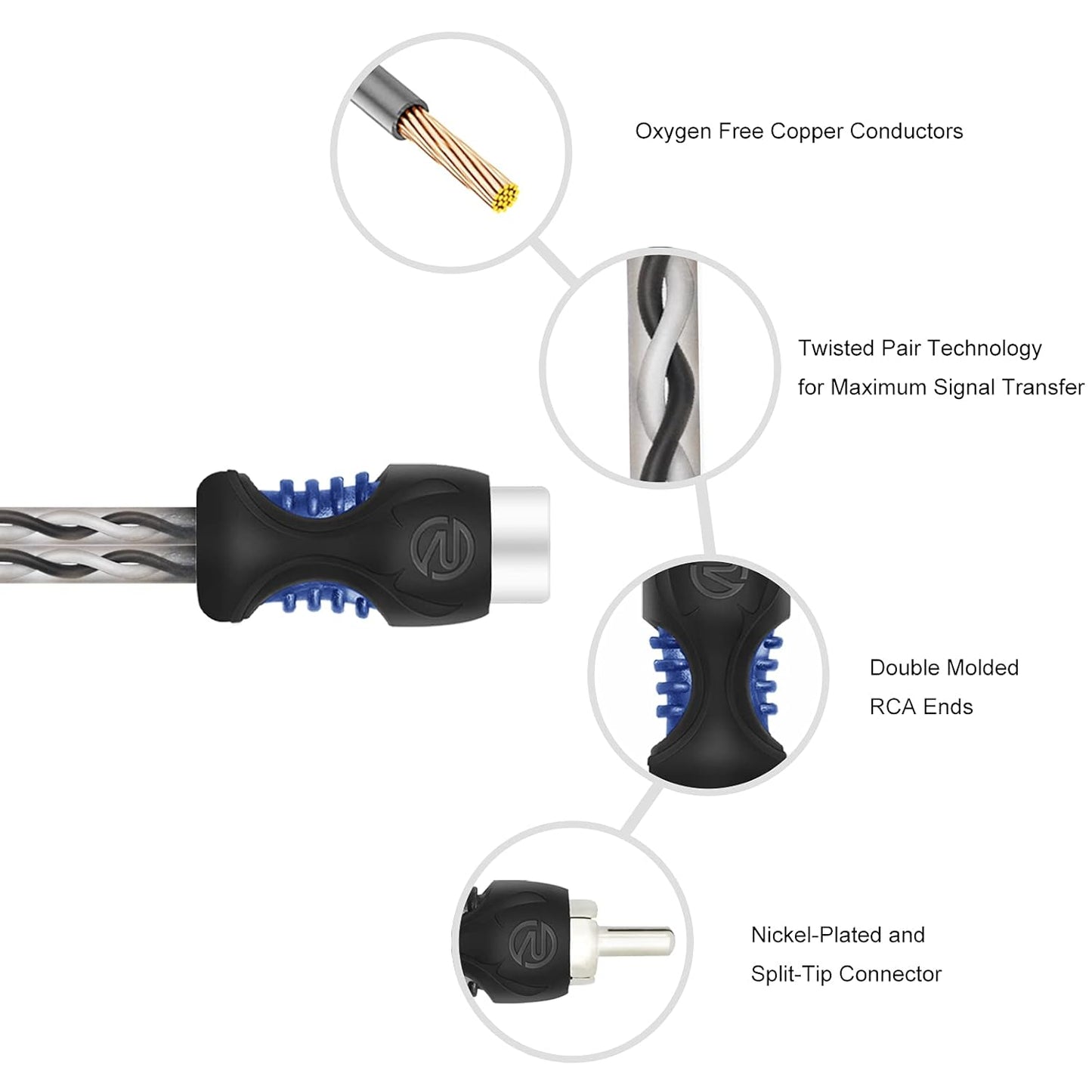 R1F2M 99.99% 1 2 1ft 2 Pack RECOIL Oxygen Free Copper Female to Male RCA Y Adapter Car Audio Splitter Connectors