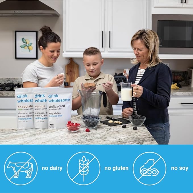 drink wholesome Vanilla Egg White Protein Powder | for Sensitive Stomachs | Gut Friendly | Additive & Dairy Free | No Artificial Sweeteners | No Bloating, Farts or Gas | No Constipation or Diarrhea